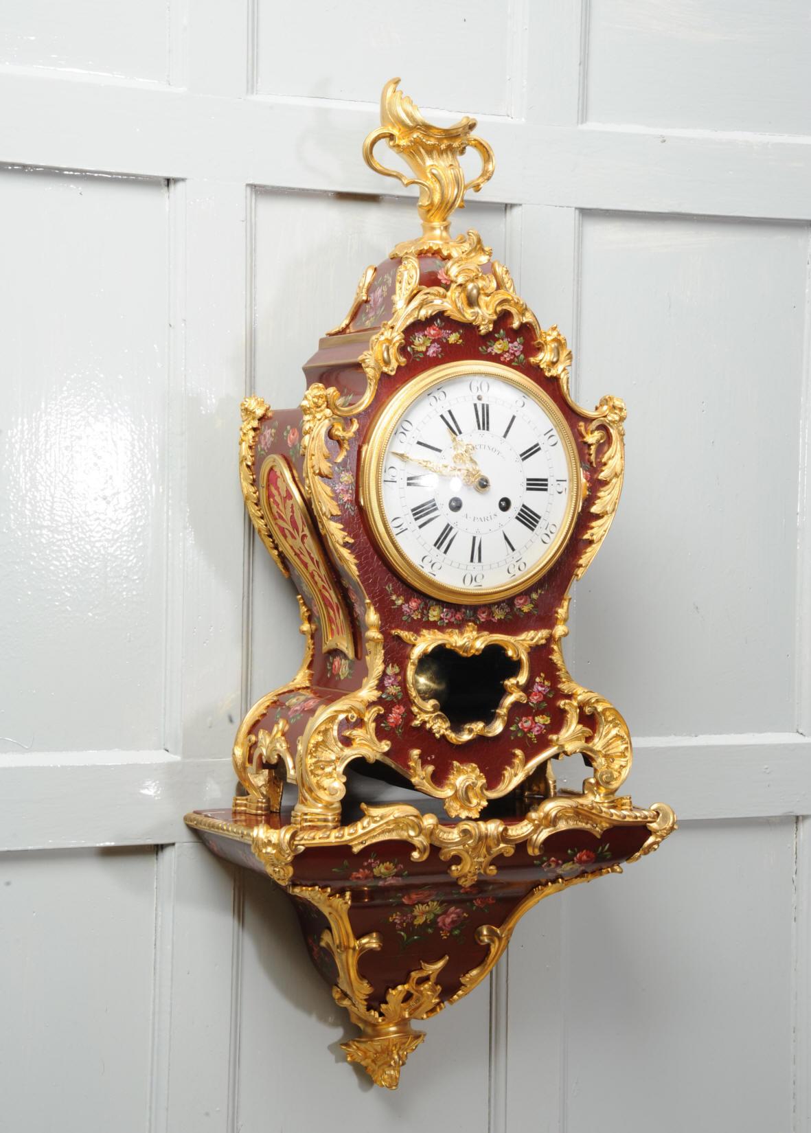 Rococo Superb Red Lacquer and Ormolu Bracket Clock