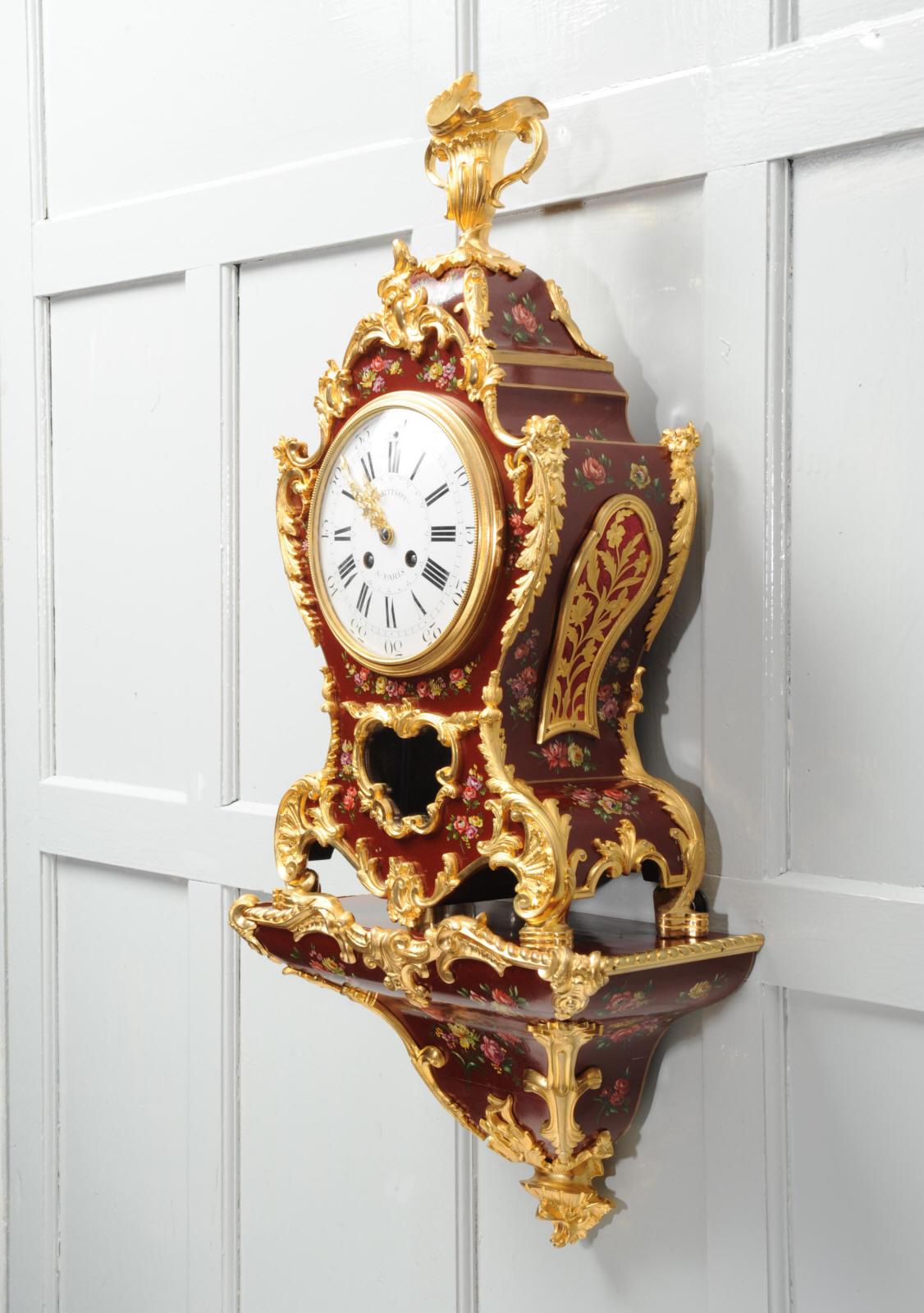 French Superb Red Lacquer and Ormolu Bracket Clock