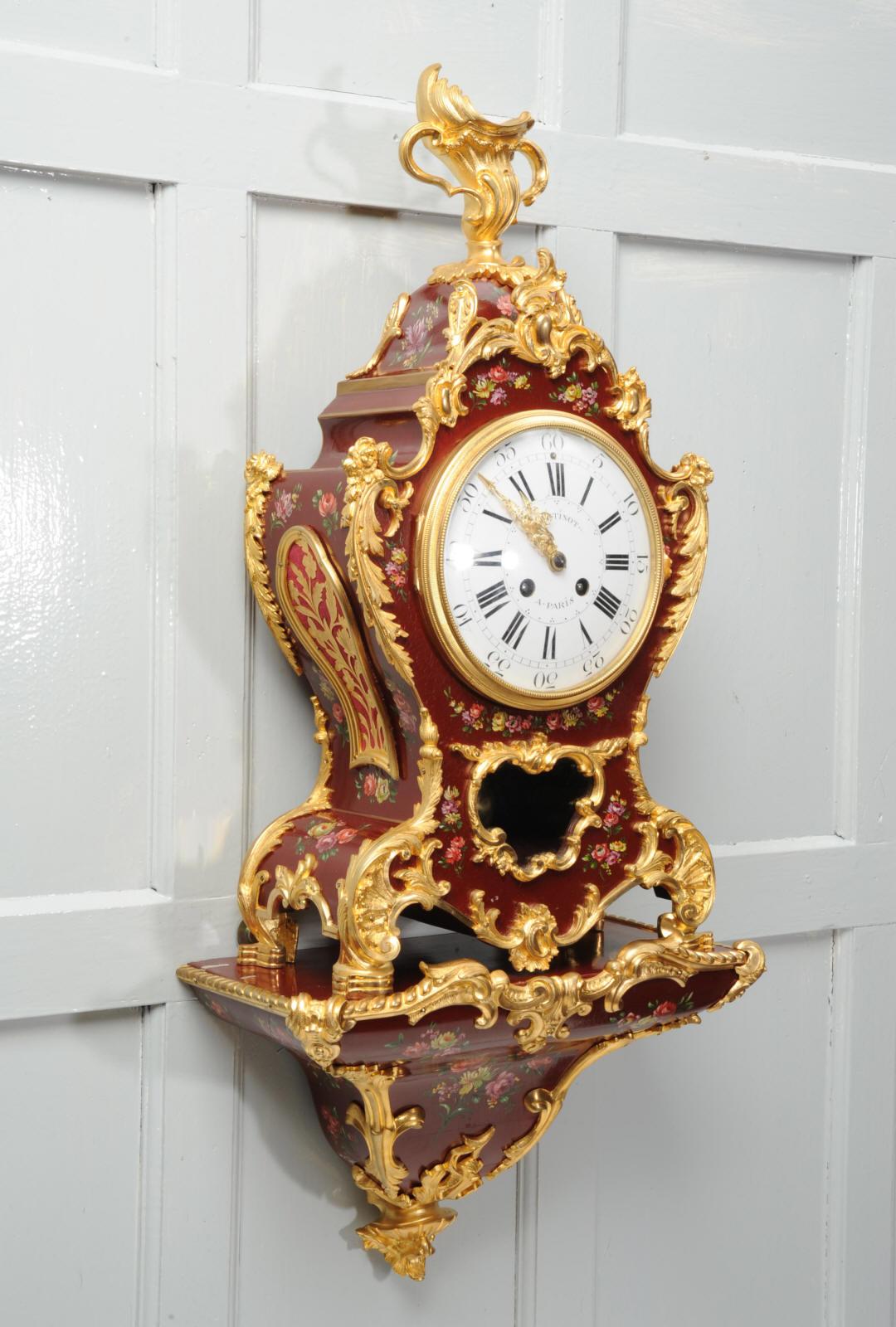 19th Century Superb Red Lacquer and Ormolu Bracket Clock