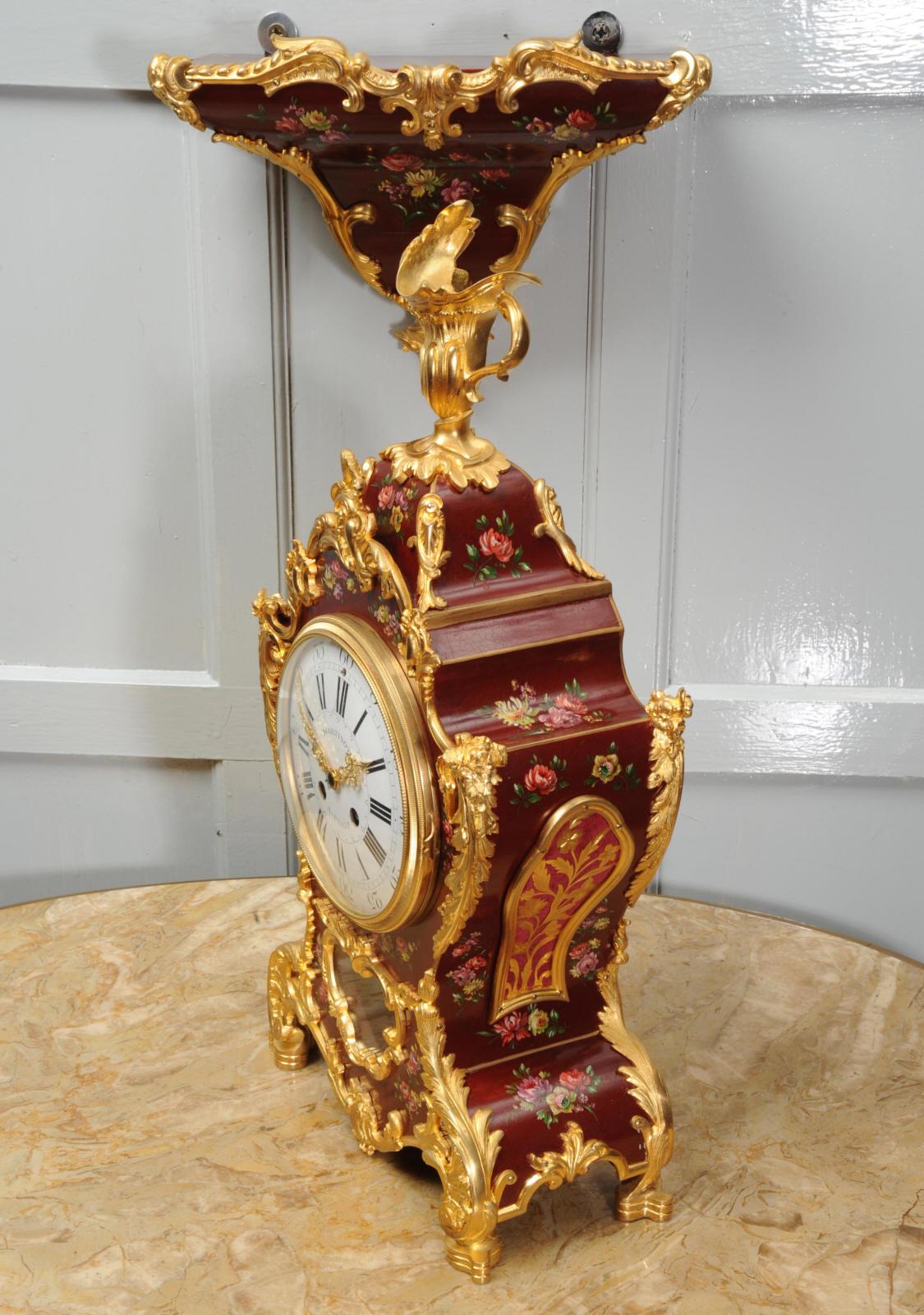 Superb Red Lacquer and Ormolu Bracket Clock 1