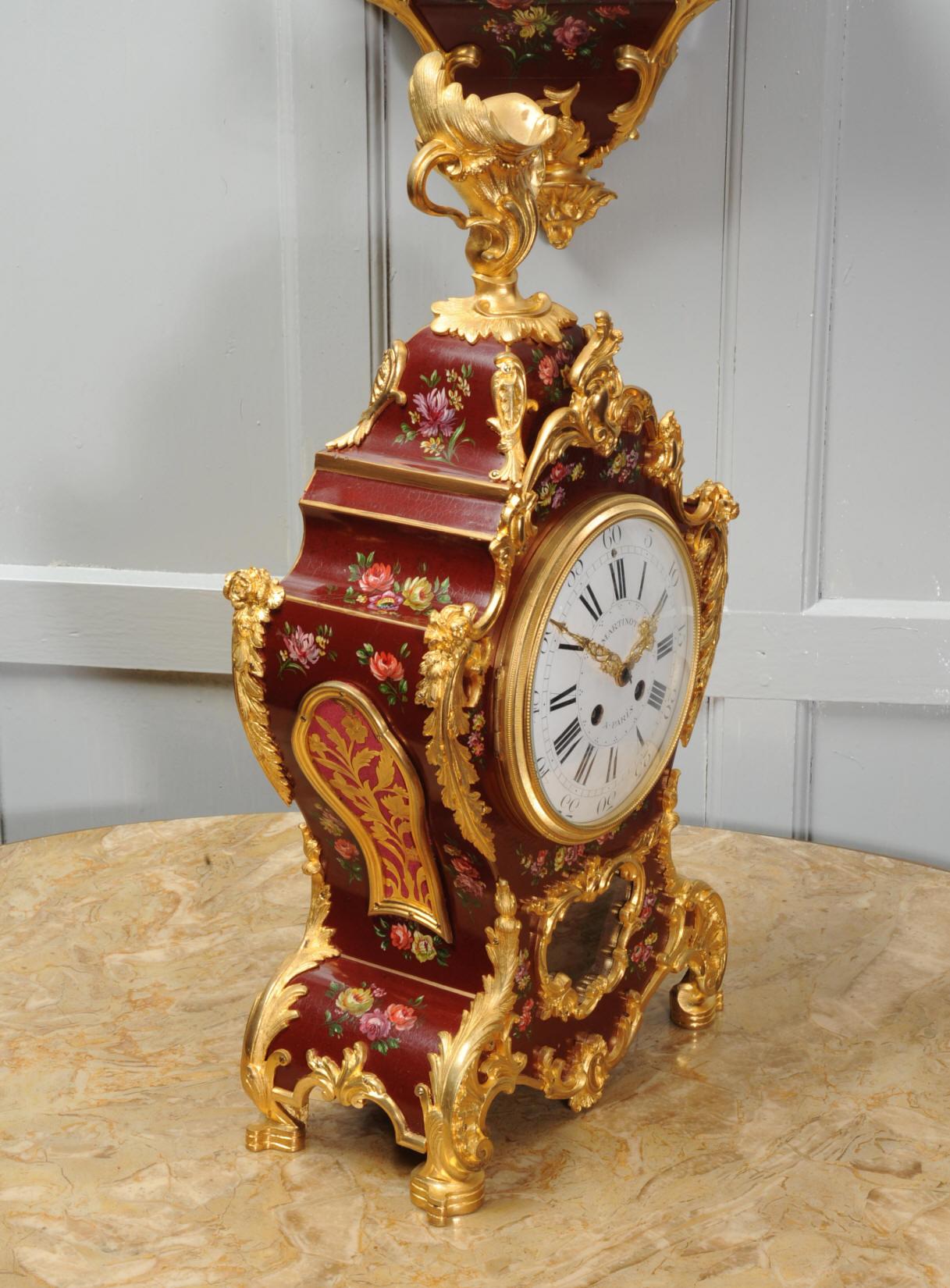 Superb Red Lacquer and Ormolu Bracket Clock 2