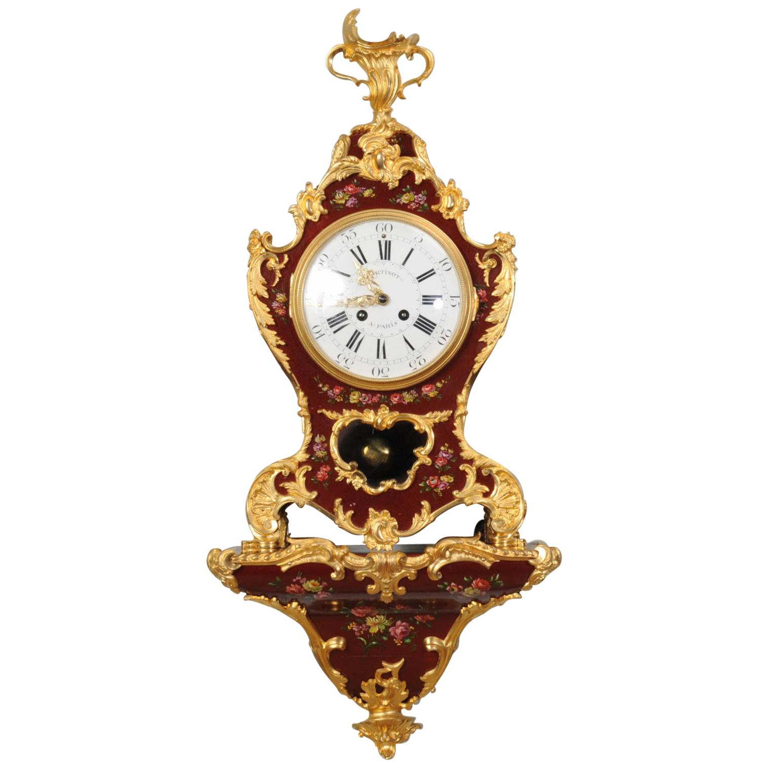 Superb Red Lacquer and Ormolu Bracket Clock