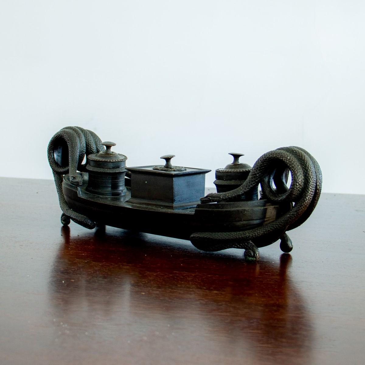 19th Century Superb Regency Bronze Ink Stand, Mounted with Serpents