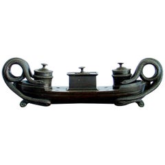 Superb Regency Bronze Ink Stand, Mounted with Serpents
