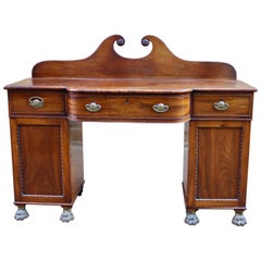 Antique Superb Regency Mahogany Sideboard / Desk Paw Feet
