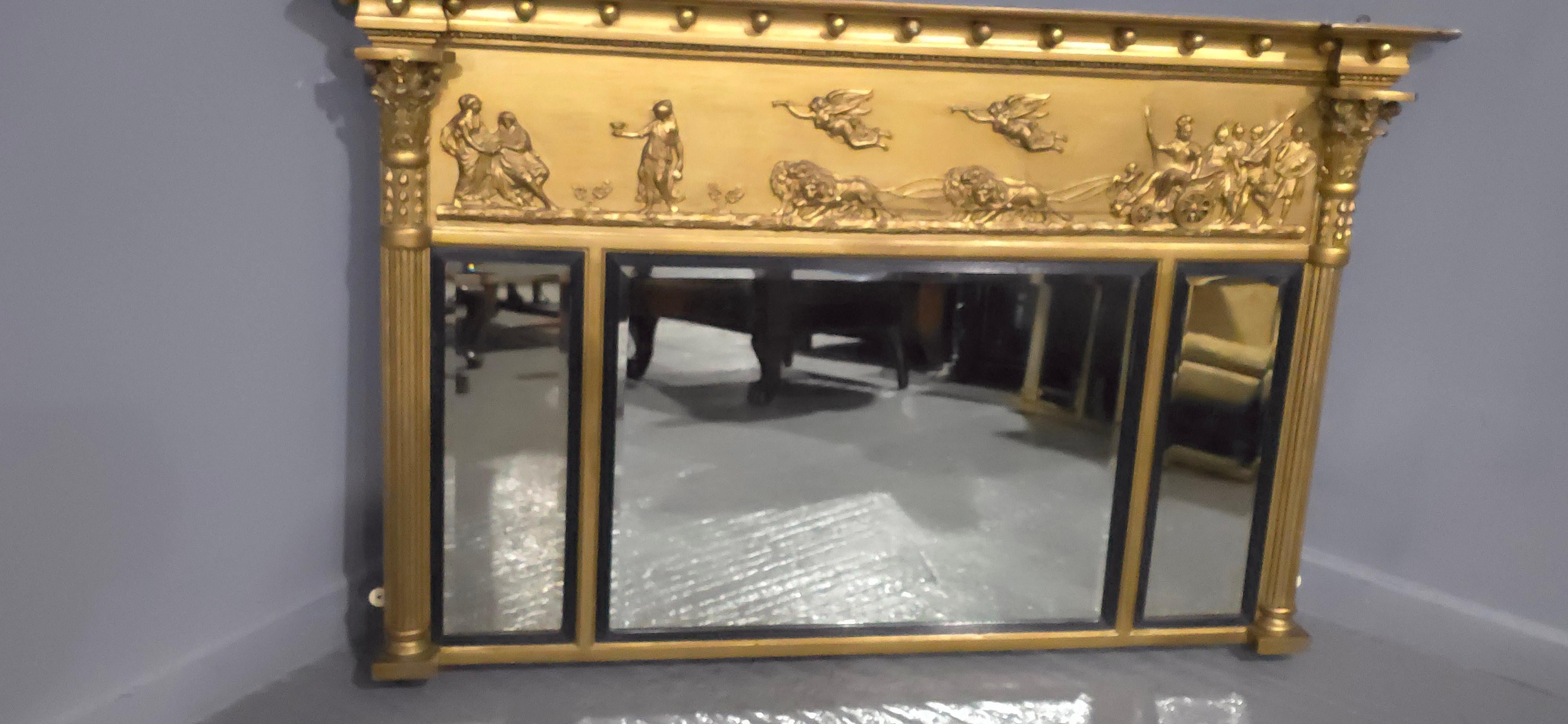 English Superb Regency Triptych Gilt Overmantle Mirror For Sale