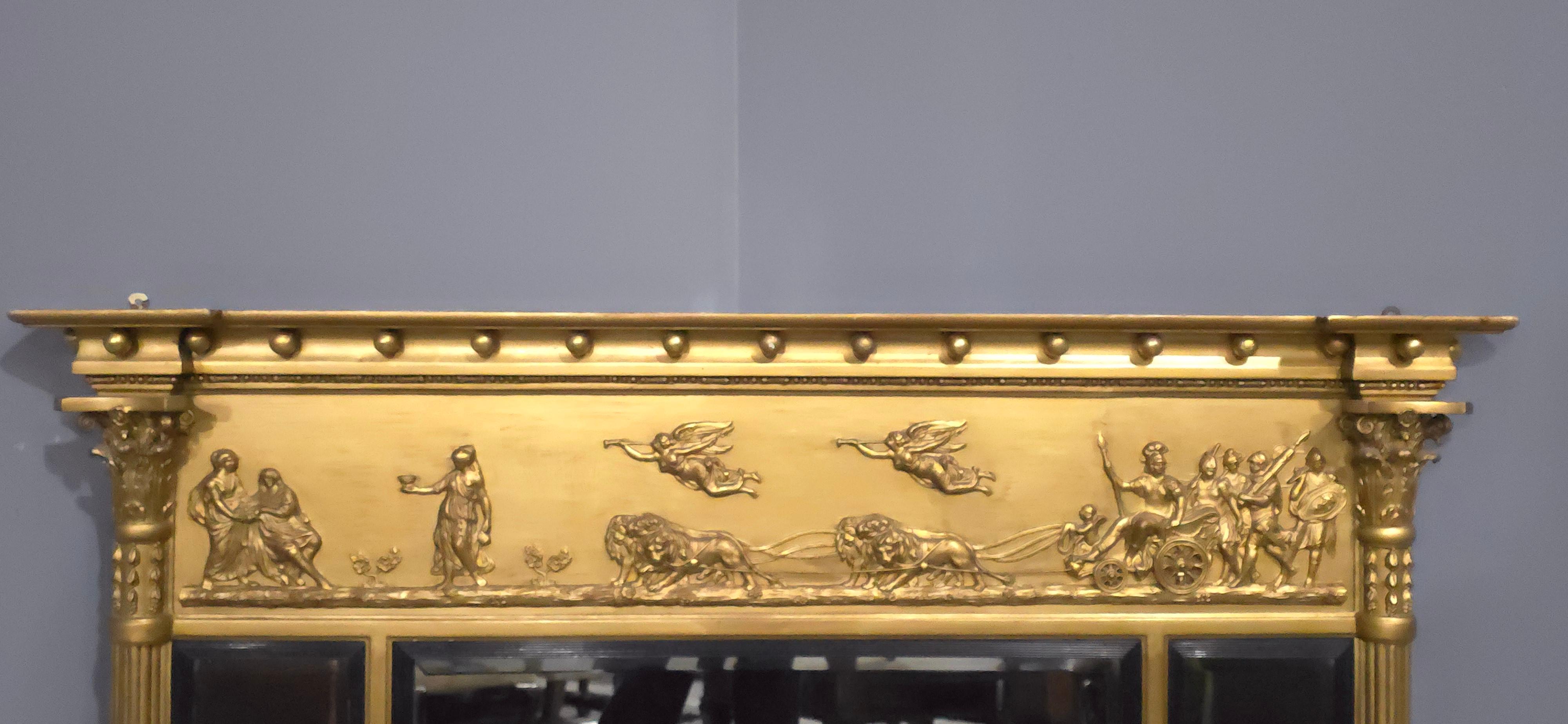 Superb Regency Triptych Gilt Overmantle Mirror In Good Condition For Sale In Swadlincote, GB