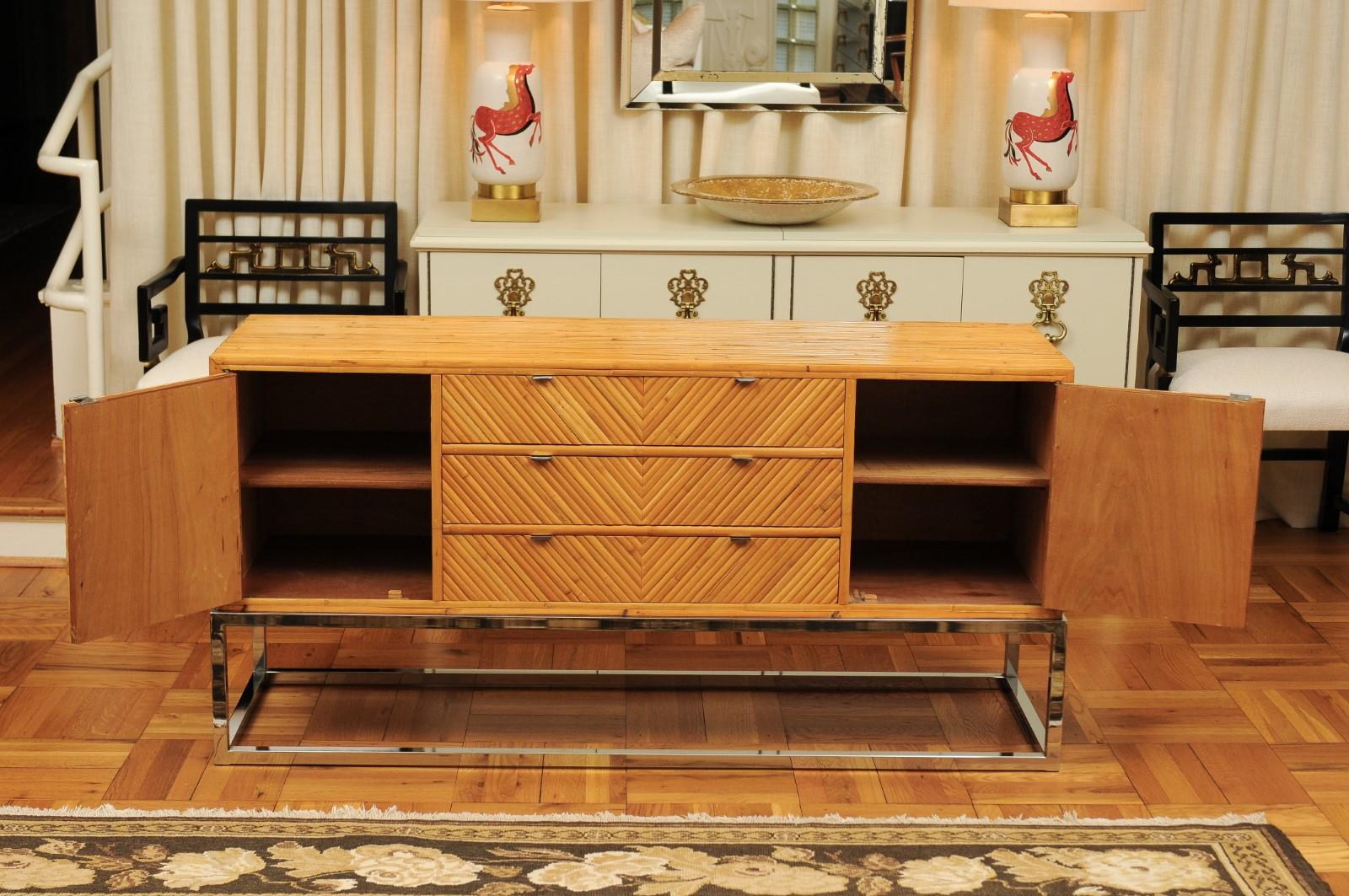 Superb Restored Bamboo Credenza in the Style of Milo Baughman, circa 1975 For Sale 3