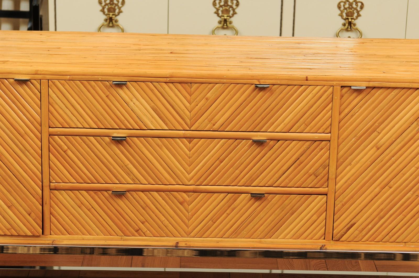 Superb Restored Bamboo Credenza in the Style of Milo Baughman, circa 1975 For Sale 4