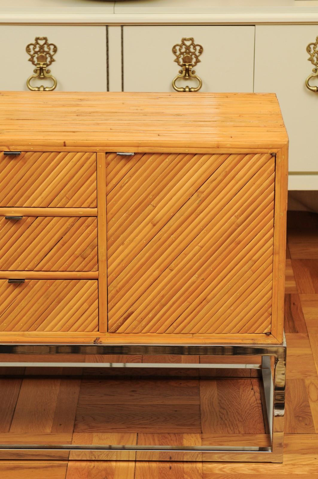 Mid-Century Modern Superb Restored Bamboo Credenza in the Style of Milo Baughman, circa 1975 For Sale