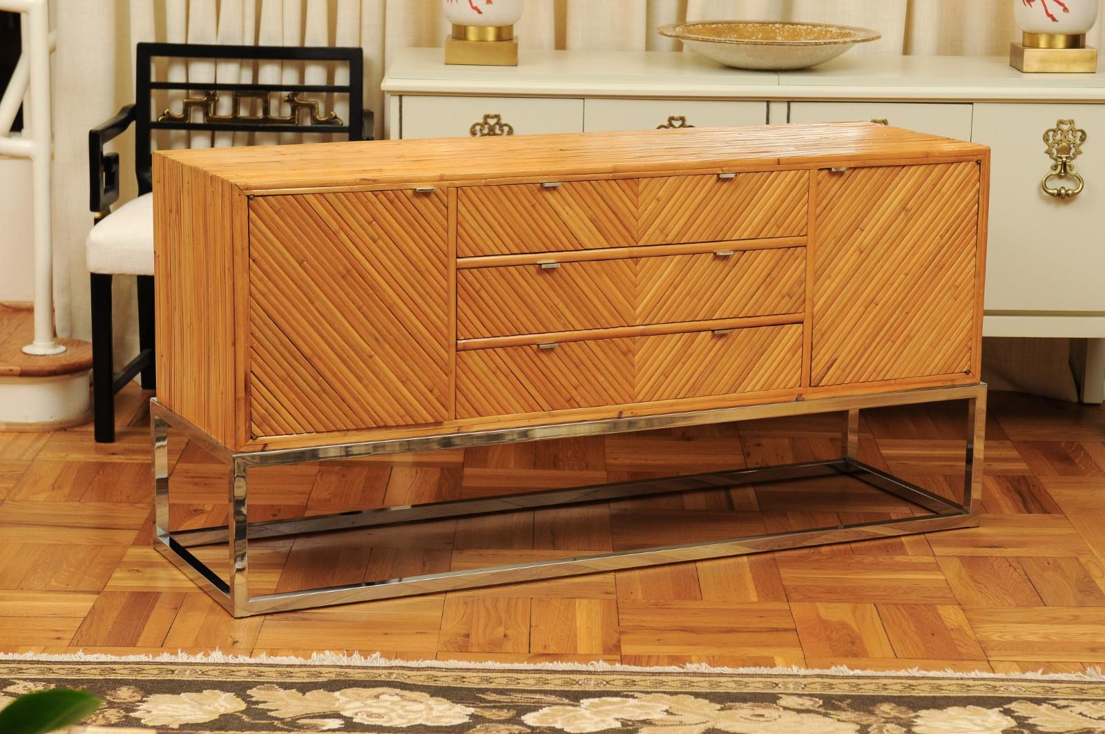 Superb Restored Bamboo Credenza in the Style of Milo Baughman, circa 1975 In Excellent Condition For Sale In Atlanta, GA