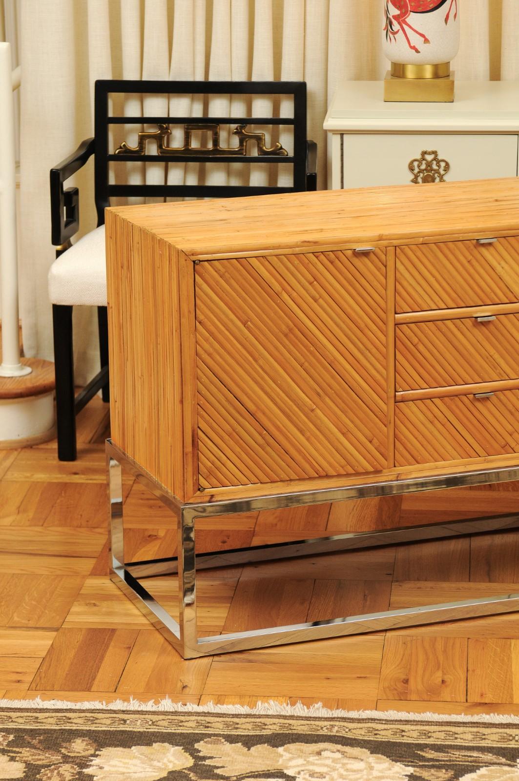 Late 20th Century Superb Restored Bamboo Credenza in the Style of Milo Baughman, circa 1975 For Sale