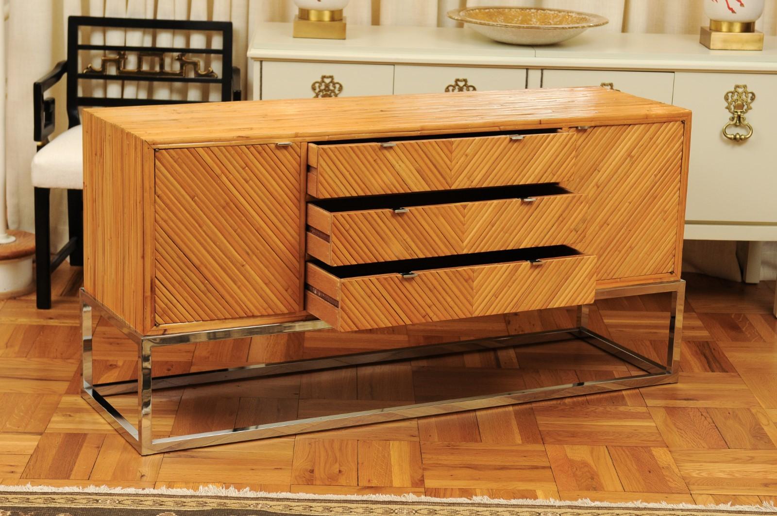 Superb Restored Bamboo Credenza in the Style of Milo Baughman, circa 1975 For Sale 1