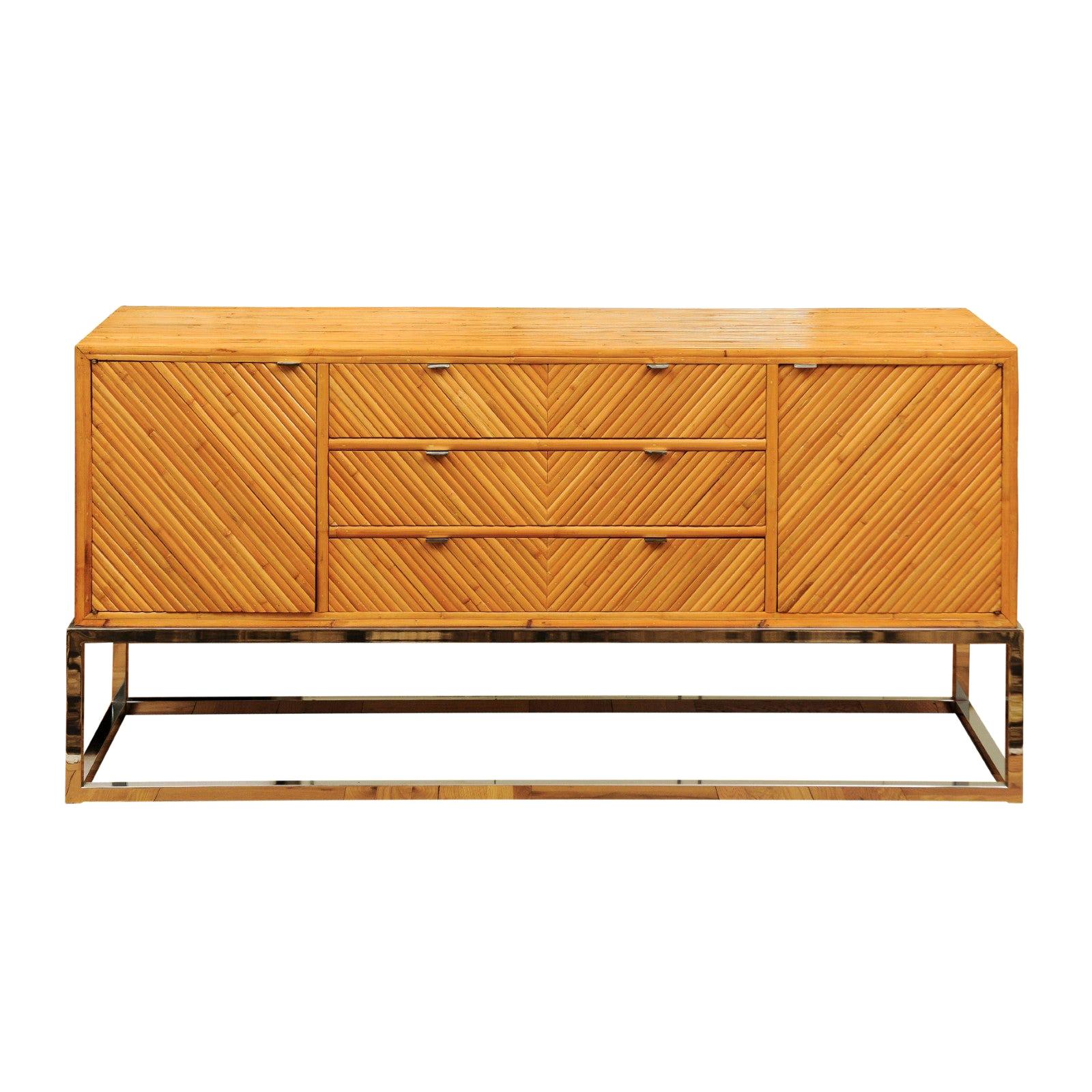 Superb Restored Bamboo Credenza in the Style of Milo Baughman, circa 1975 For Sale