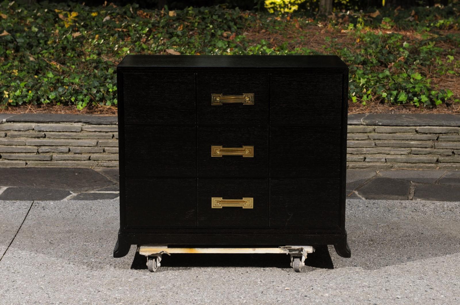Art Deco Superb Restored Cerused Oak Commode by Tommi Parzinger for Charak, circa 1945 For Sale