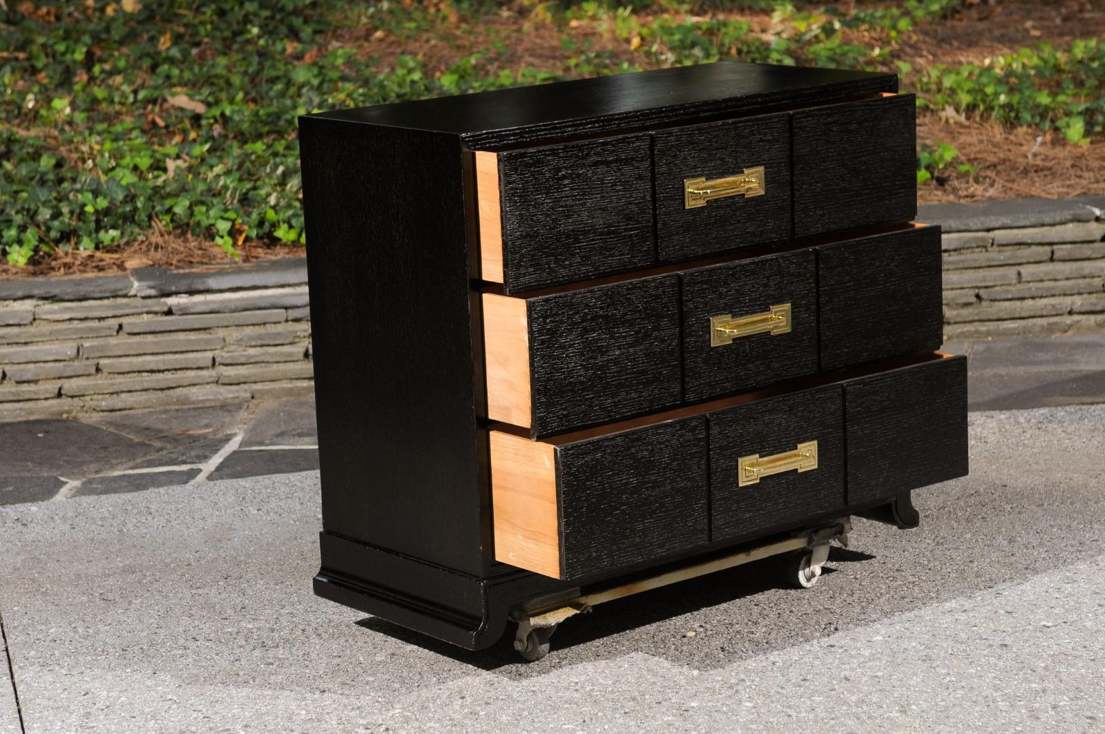 American Superb Restored Cerused Oak Commode by Tommi Parzinger for Charak, circa 1945 For Sale