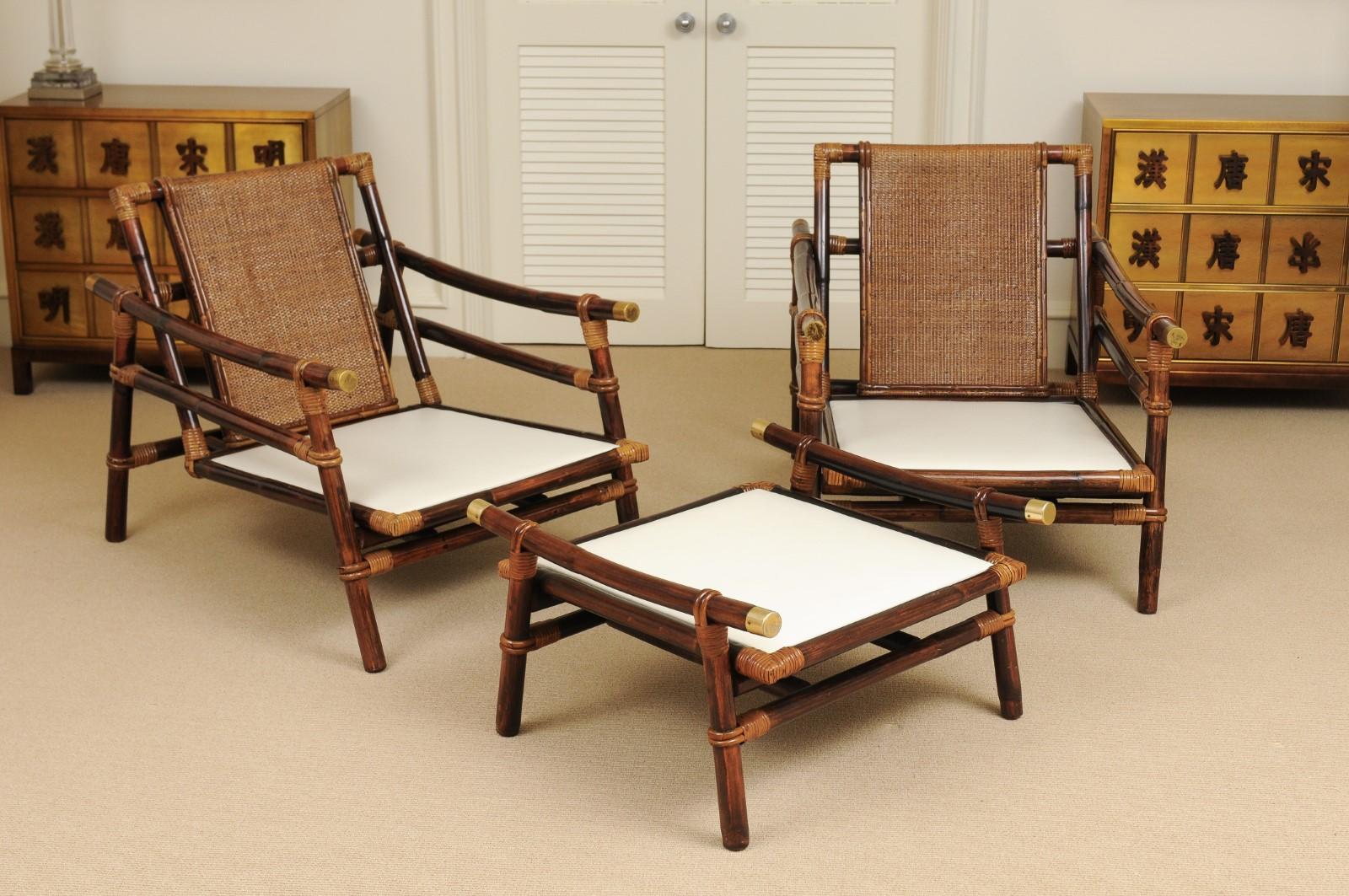 Superb Restored Pair of Campaign Loungers by Wisner for Ficks Reed, circa 1954 13