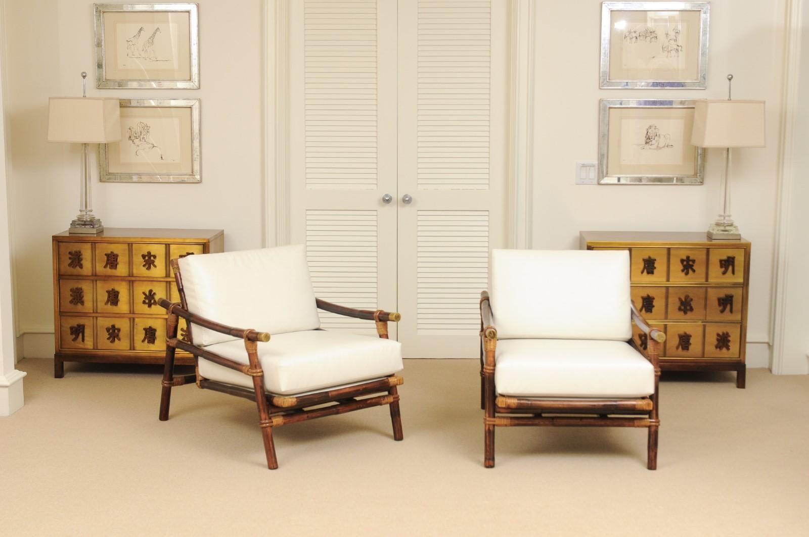 Mid-Century Modern Superb Restored Pair of Campaign Loungers by Wisner for Ficks Reed, circa 1954