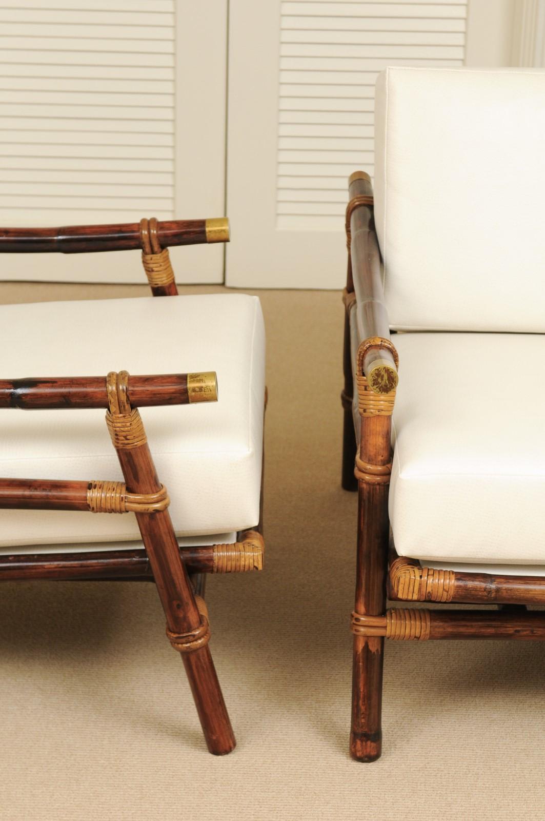 Brass Superb Restored Pair of Campaign Loungers by Wisner for Ficks Reed, circa 1954