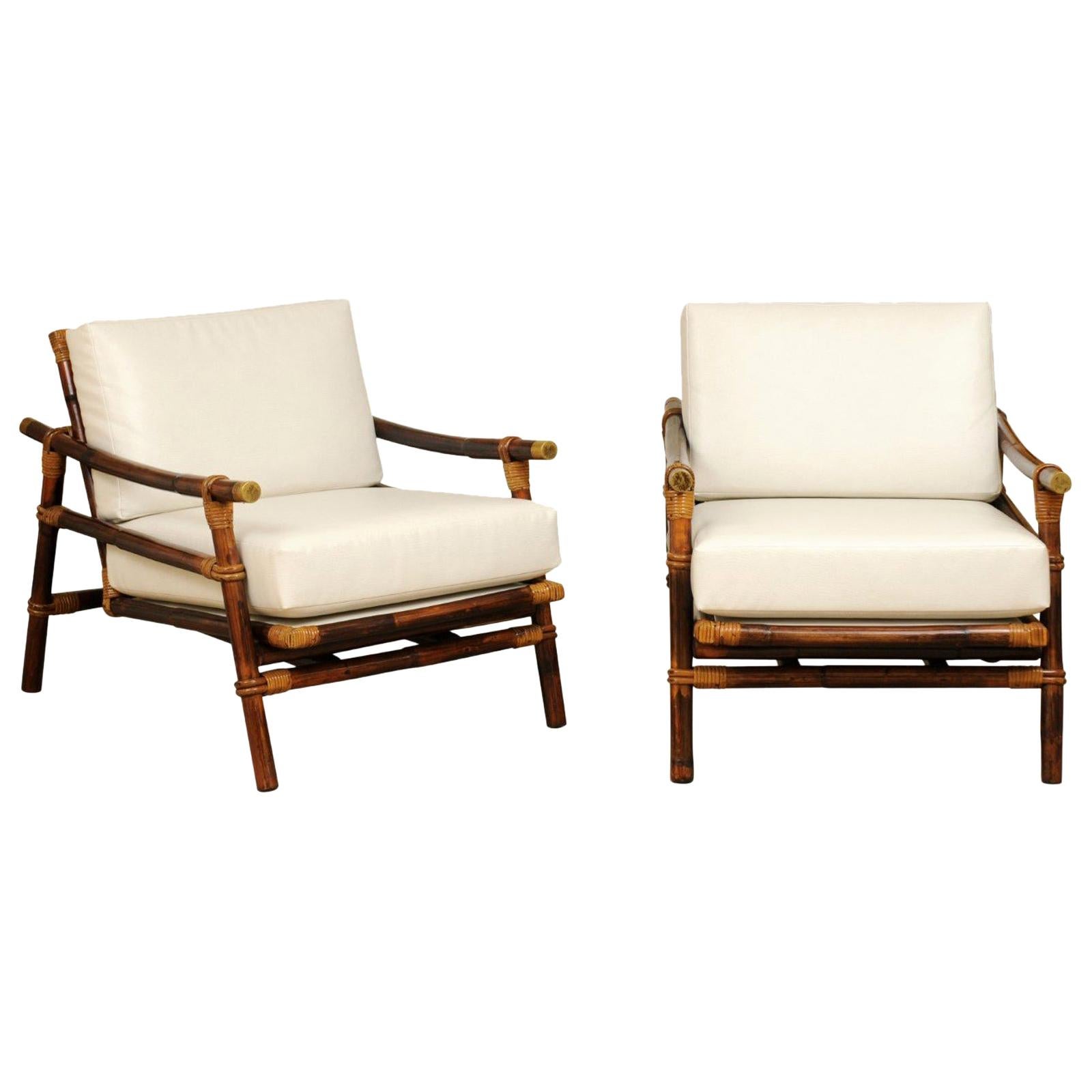Superb Restored Pair of Campaign Loungers by Wisner for Ficks Reed, circa 1954