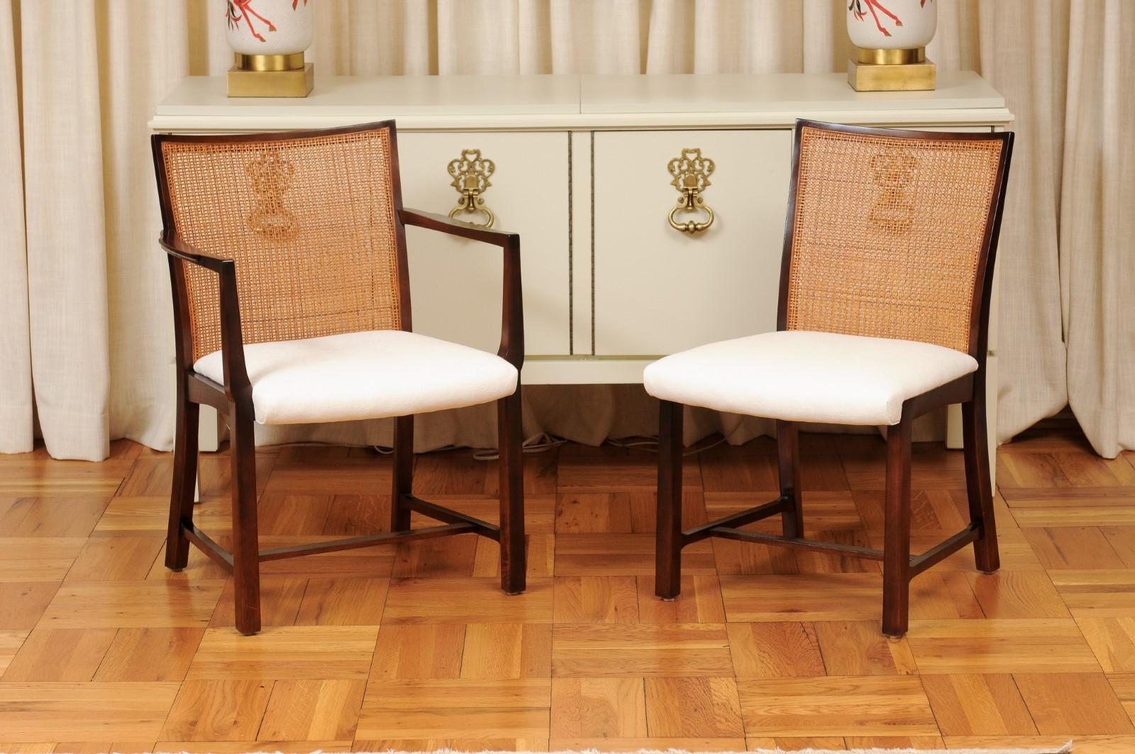 Superb Restored Set 14 Walnut and Cane Dining Chairs by Michael Taylor For Sale 7