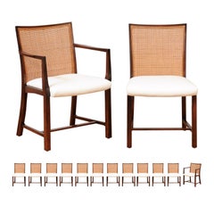 Superb Restored Set 14 Walnut and Cane Dining Chairs by Michael Taylor