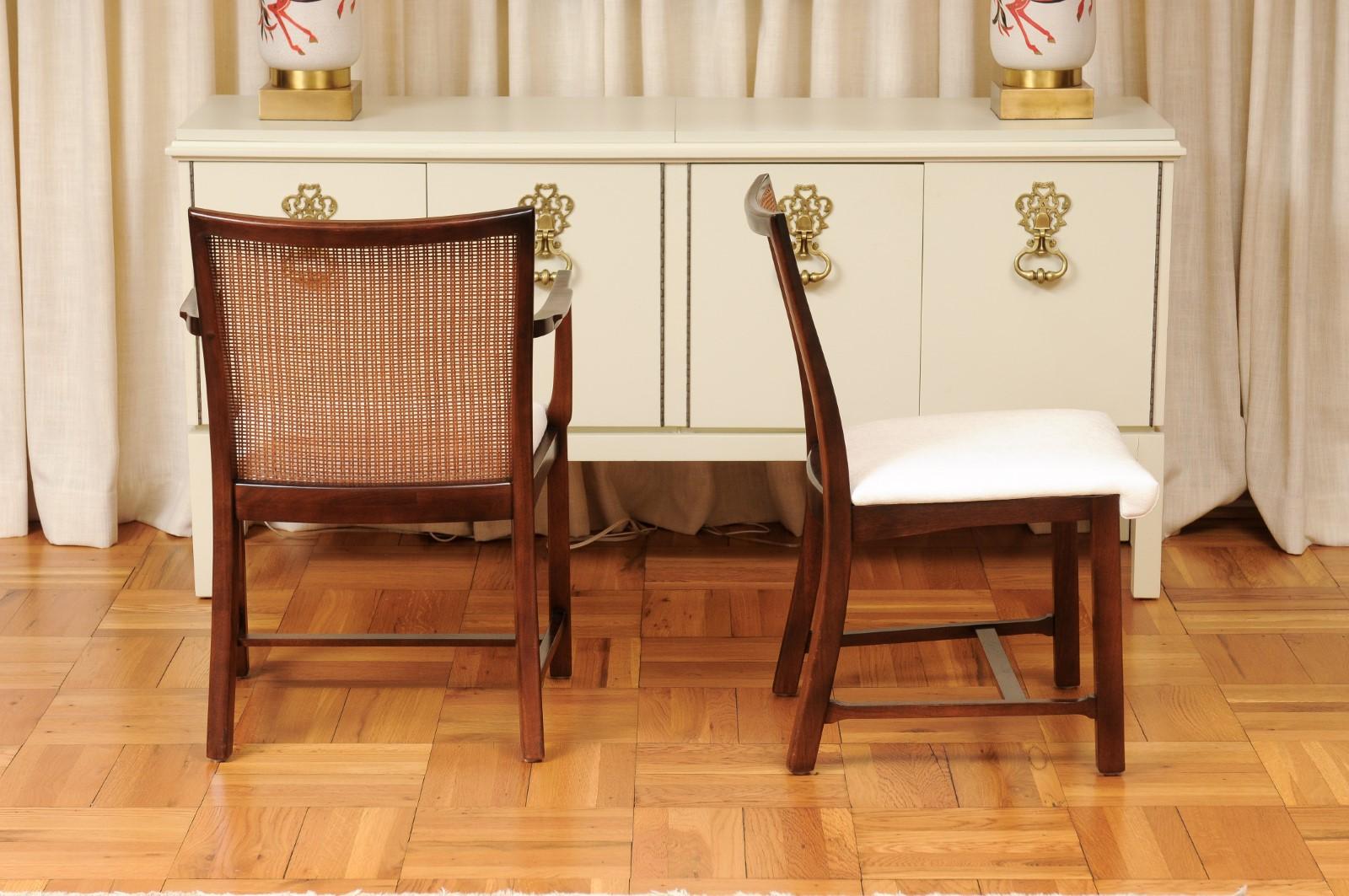 Superb Restored Set 14 Walnut and Cane Dining Chairs by Michael Taylor For Sale 2