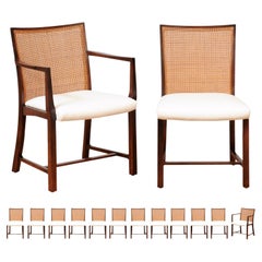 Superb Restored Set 14 Walnut and Cane Dining Chairs by Michael Taylor