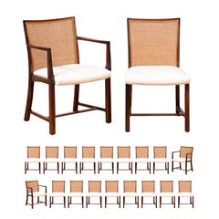 Superb Restored Set 20 Walnut and Cane Dining Chairs by Michael Taylor