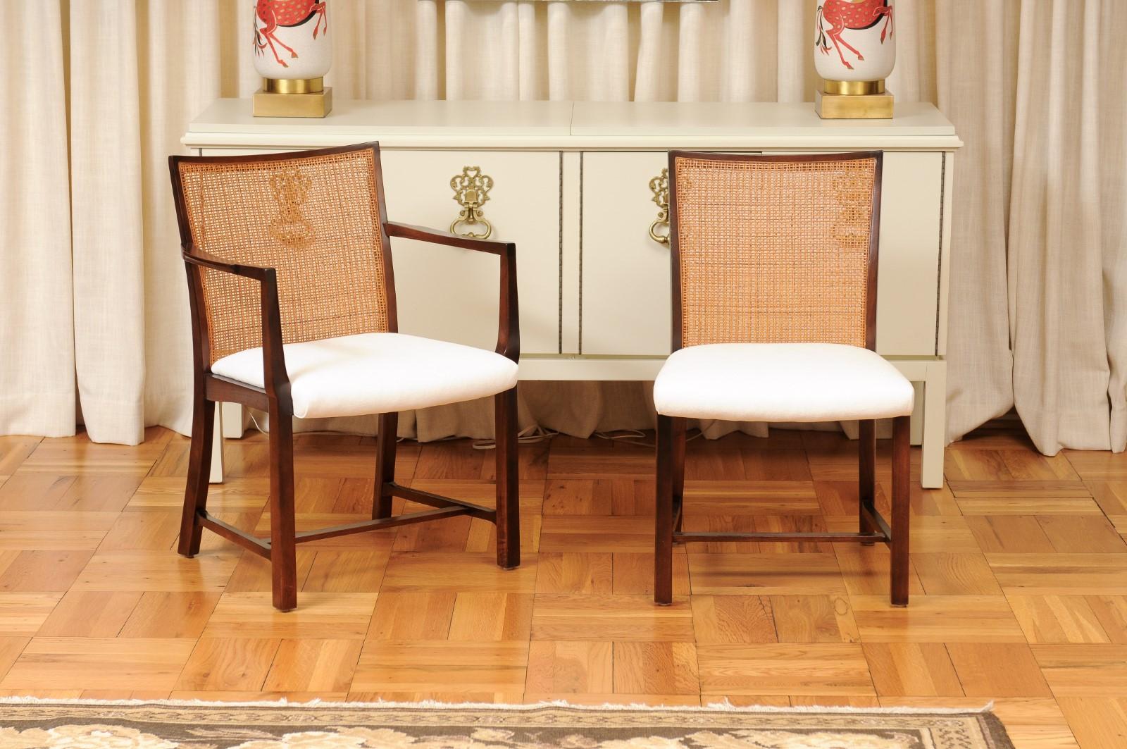 Organic Modern Superb Restored Set 20 Walnut and Cane Dining Chairs by Michael Taylor For Sale