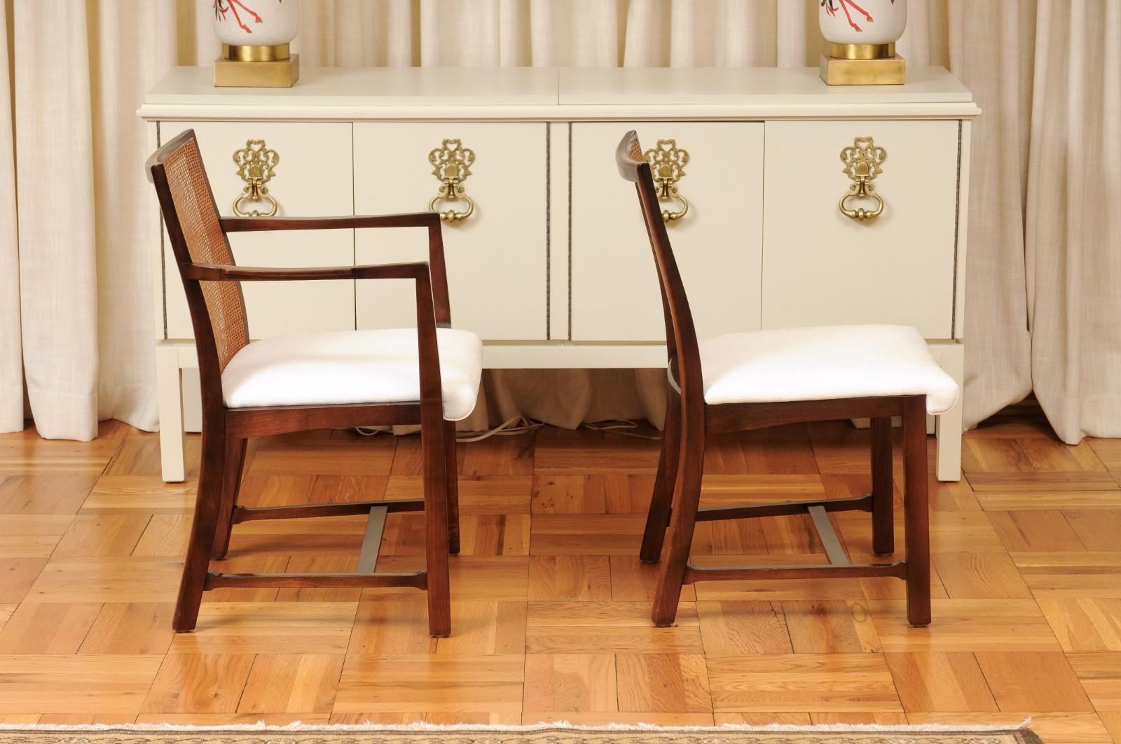 Superb Restored Set 20 Walnut and Cane Dining Chairs by Michael Taylor For Sale 2