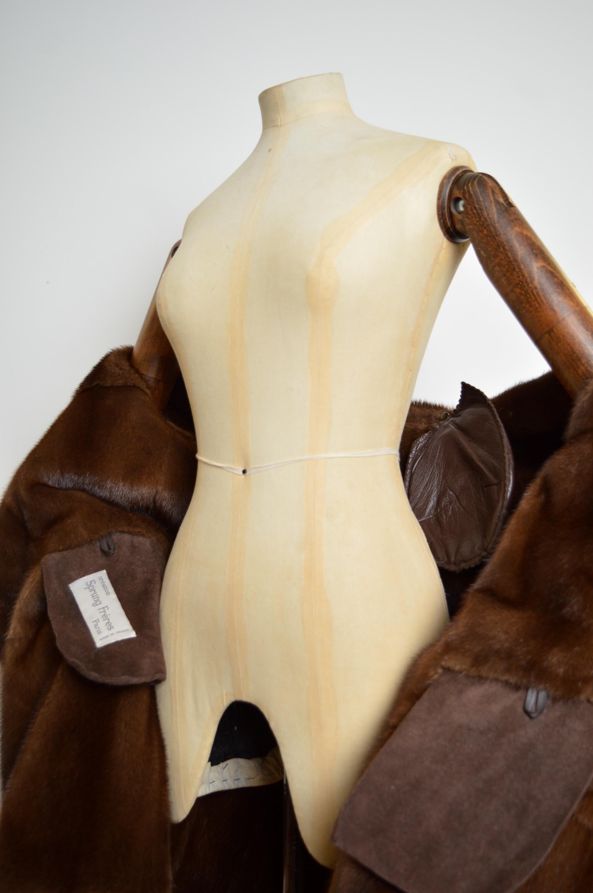 Brown Superb Reversible Vintage Belted Mink Fur Coat & Suede Trim Sheepskin Jacket