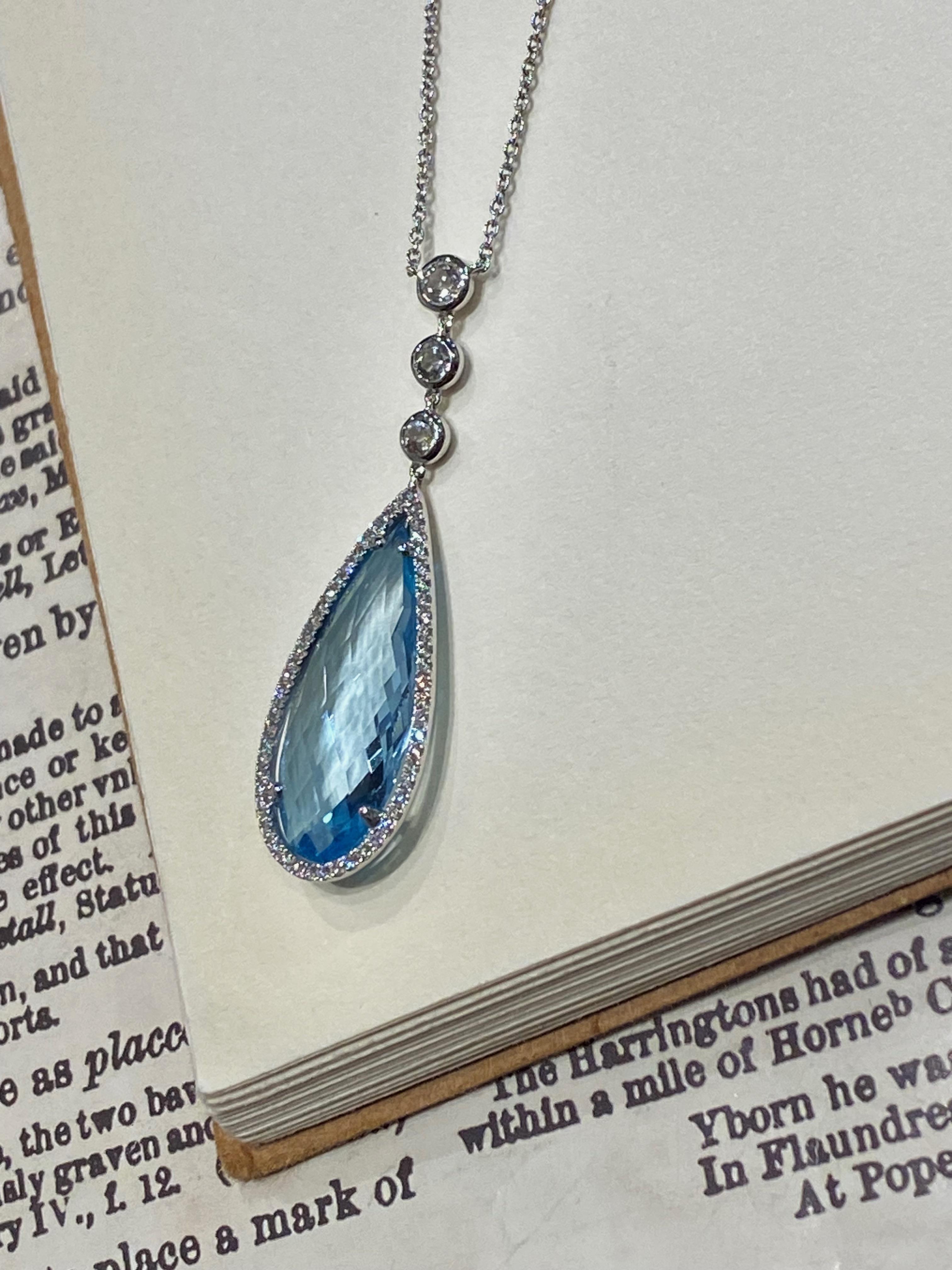 Magnífico Colgante Rosendorff de Aguamarina y Diamante talla pera de 6,50 ct en Oro Blanco de 18 quilates en Excelente estado para la venta en MELBOURNE, AU