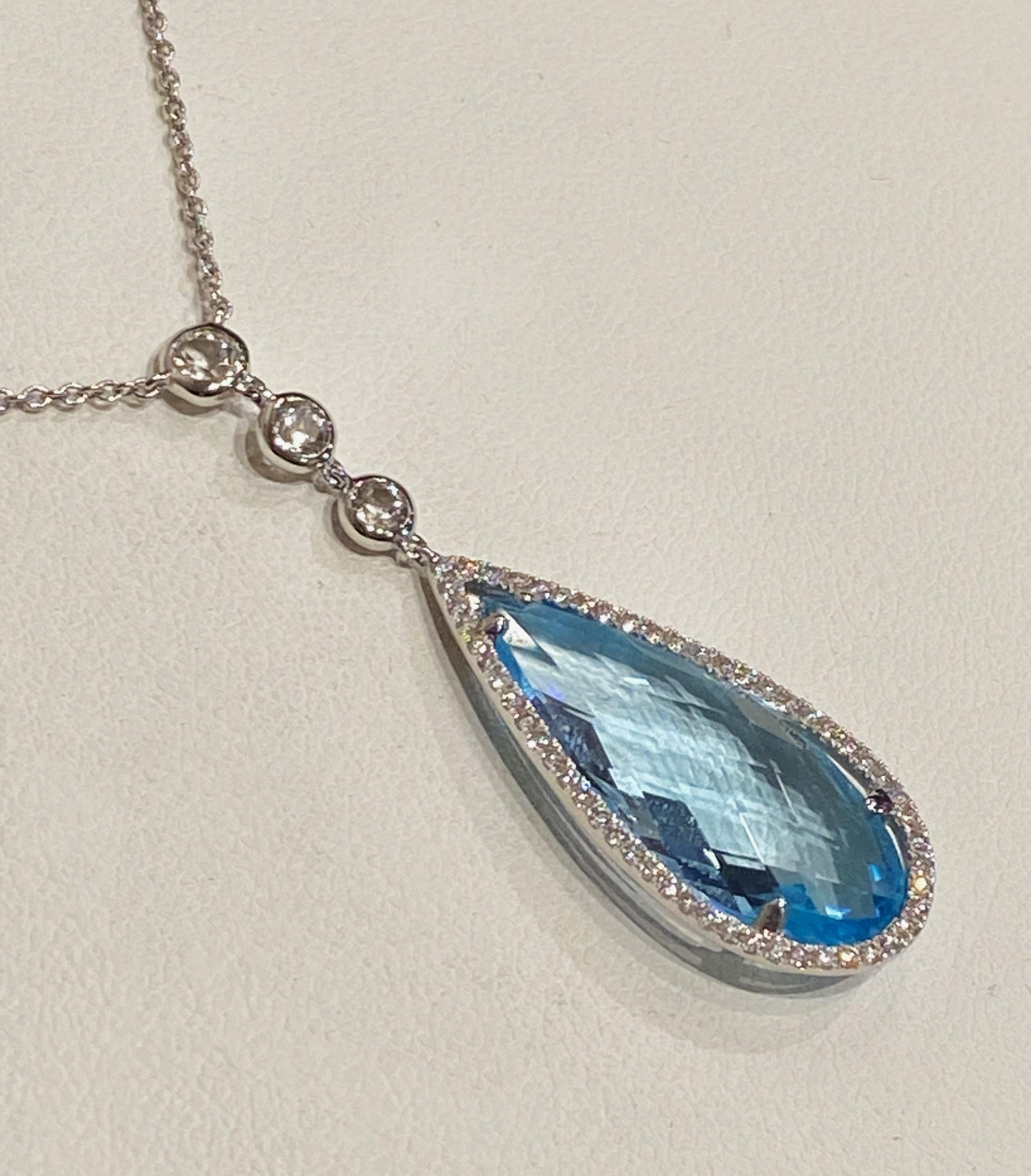 Magnífico Colgante Rosendorff de Aguamarina y Diamante talla pera de 6,50 ct en Oro Blanco de 18 quilates en venta 2