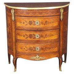 Superb Rosewood and Walnut Demilune Bronze Mounted Louis XV Style Commode