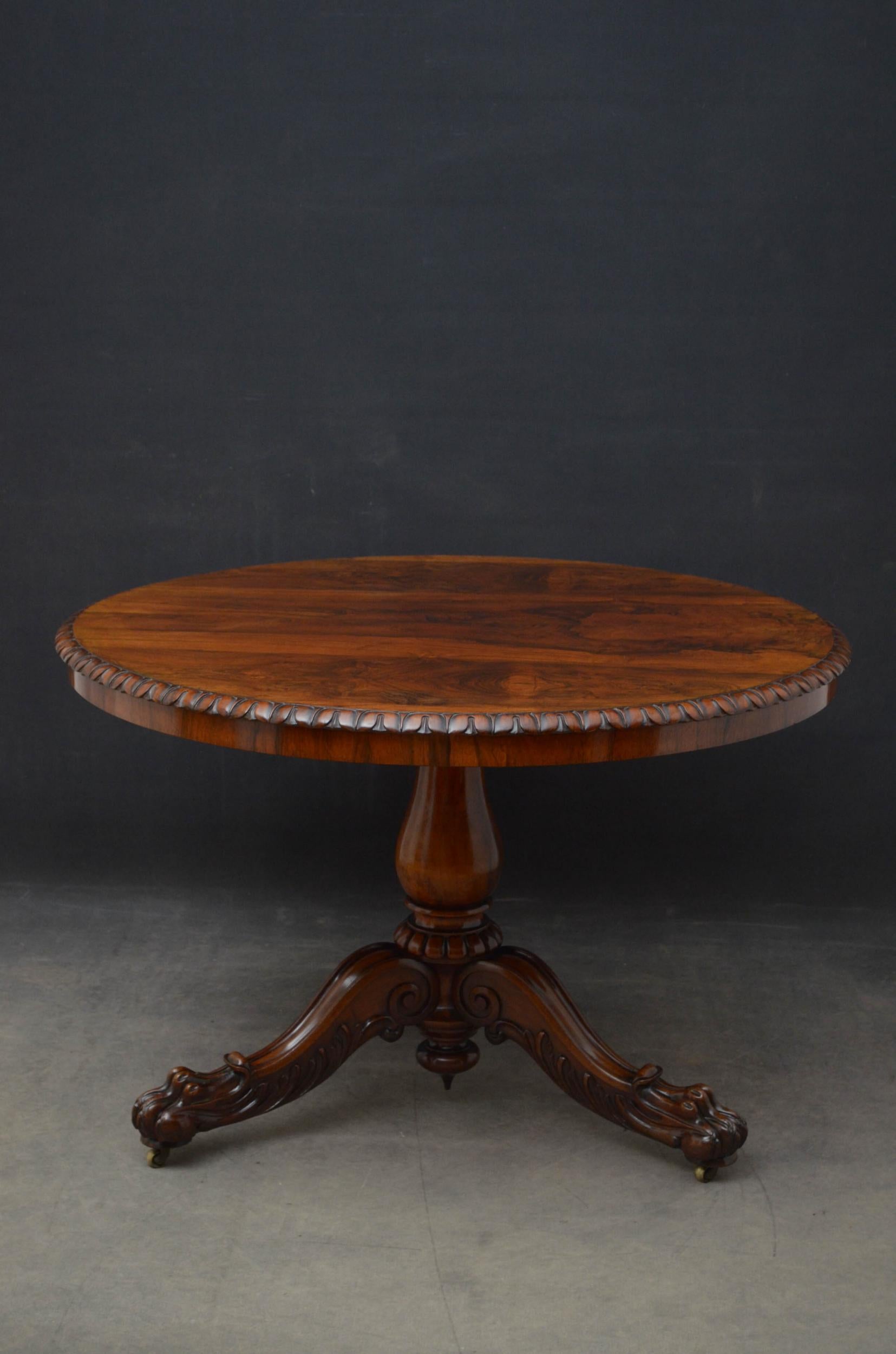 William IV Superb Rosewood Centre Table, Stamped Gillows