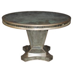Espléndida Mesa de Centro de Comedor Neoclásica Italiana Redonda de Hoja de Plata Eglomise