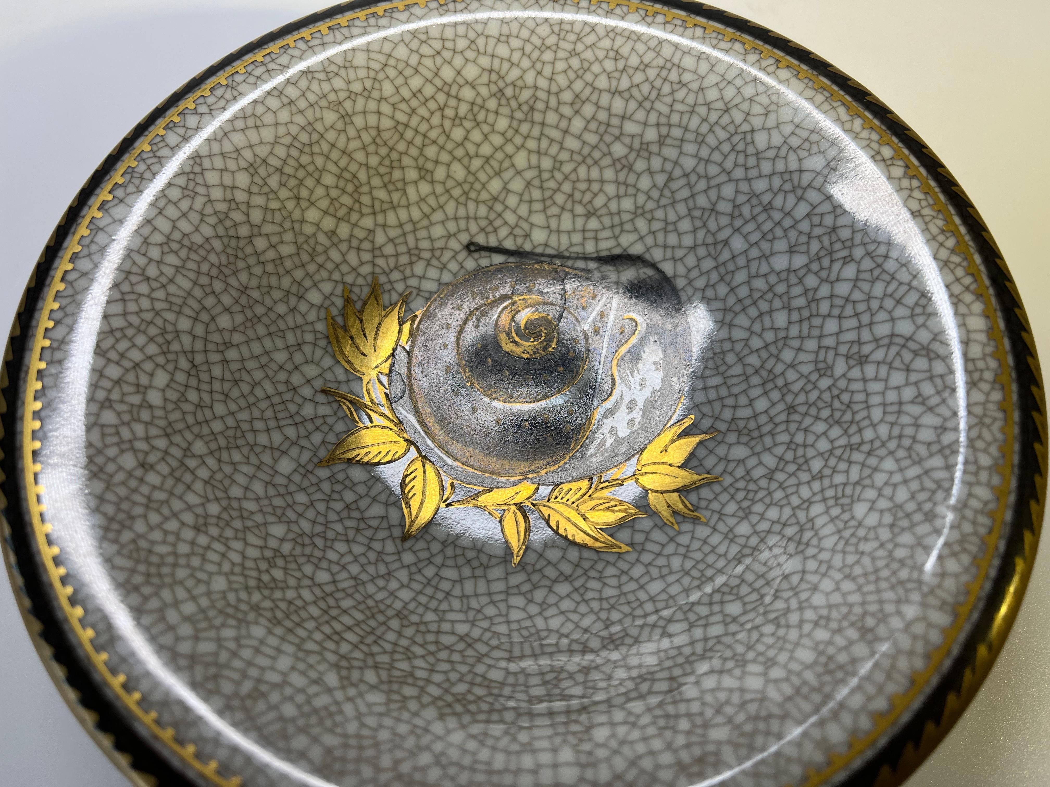 Danish Superb Royal Copenhagen Gilded Snail Craquelure Glaze Ornamental Dish #2520 For Sale