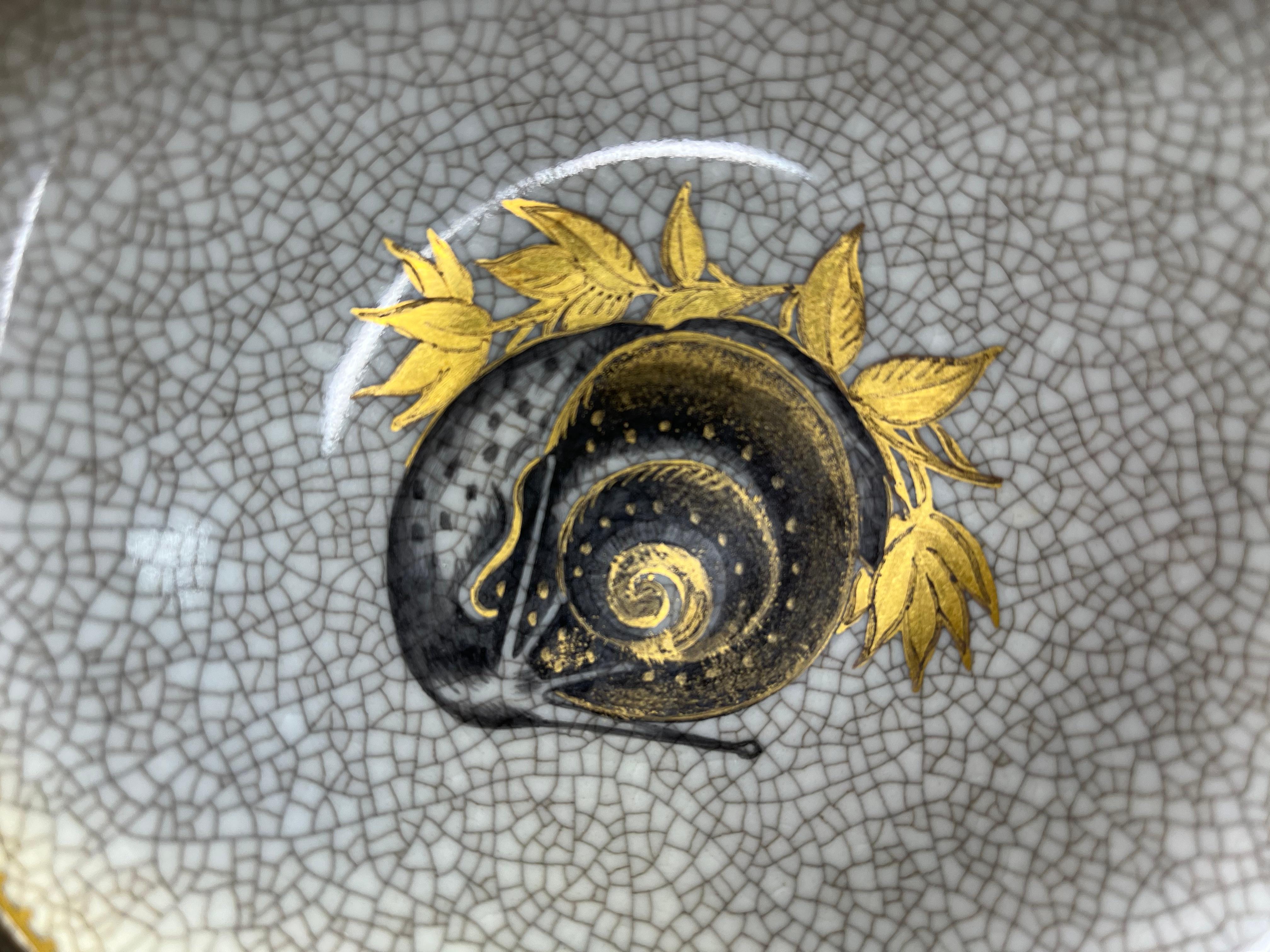 Superb Royal Copenhagen Gilded Snail Craquelure Glaze Ornamental Dish #2520 In Excellent Condition In Rothley, Leicestershire