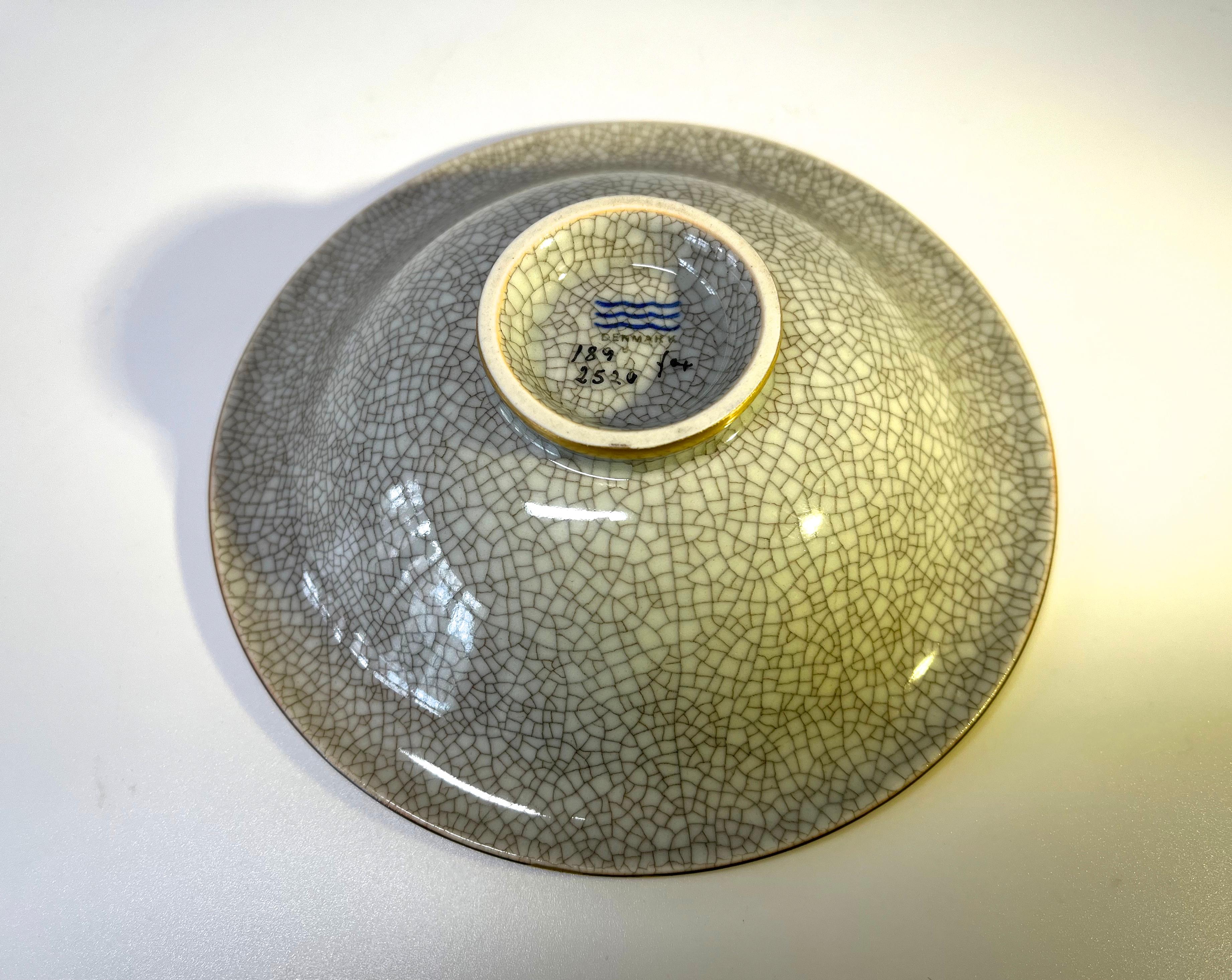 Porcelain Superb Royal Copenhagen Gilded Snail Craquelure Glaze Ornamental Dish #2520 For Sale
