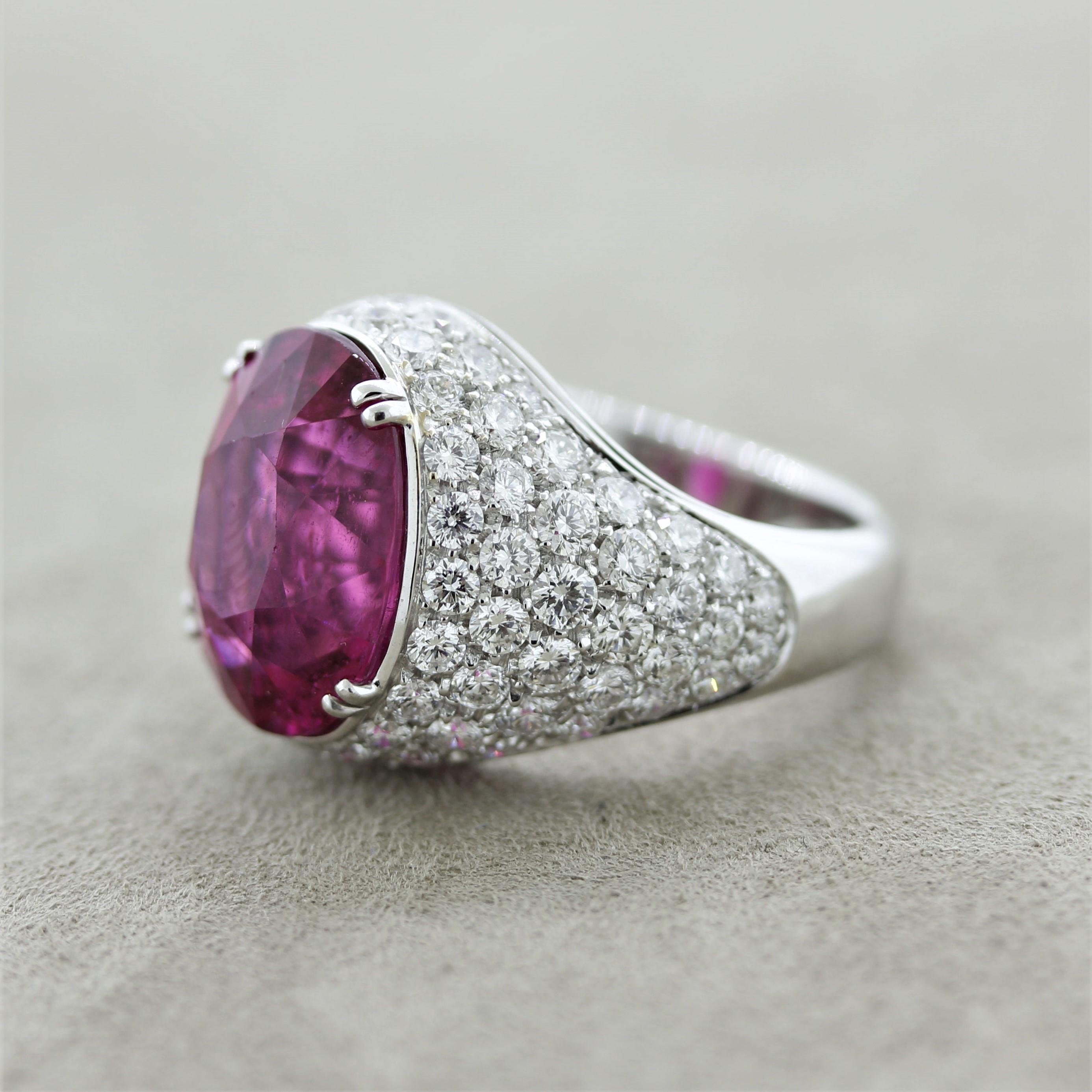 Mixed Cut Superb Rubellite Tourmaline Diamond Gold Ring For Sale