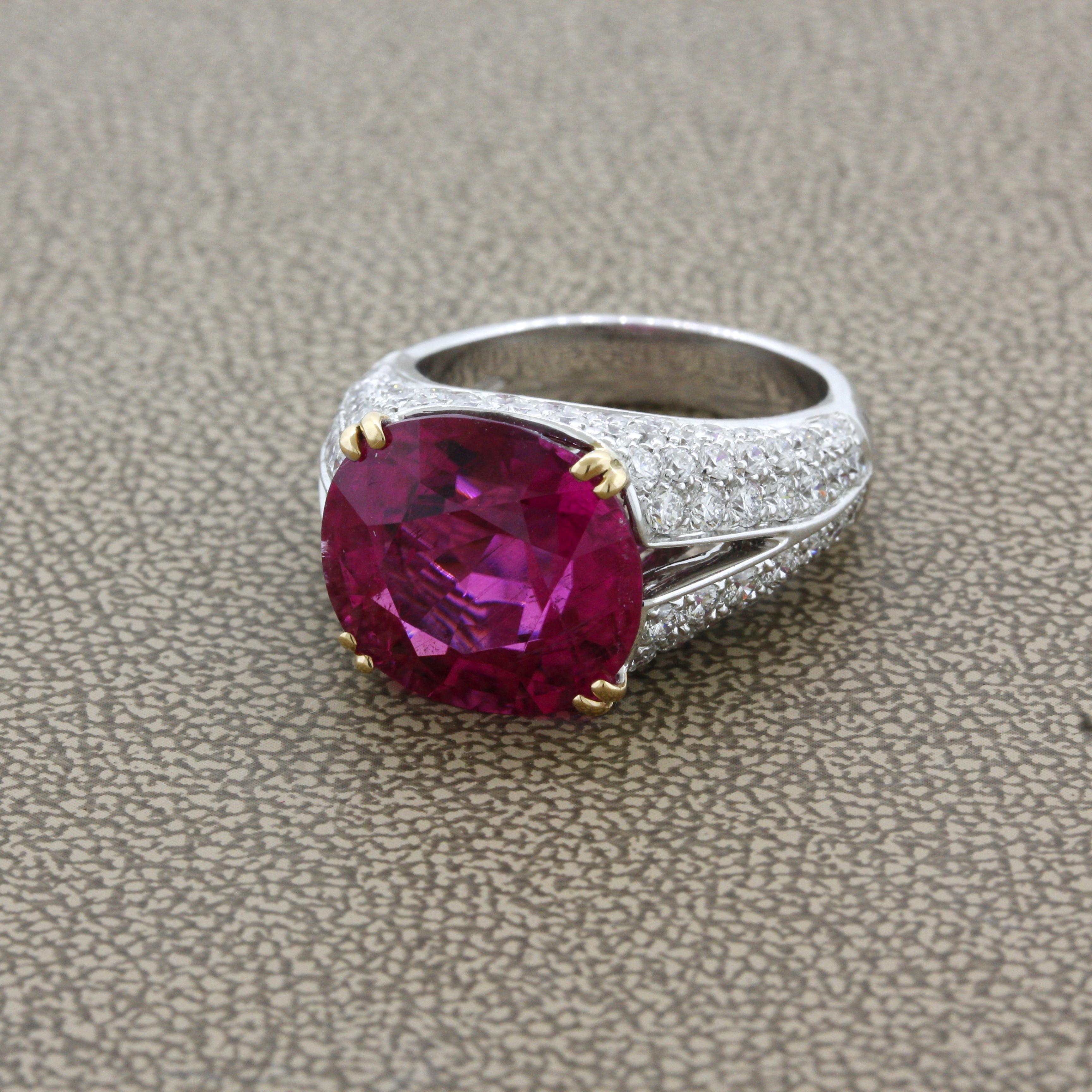 Superb Rubellite Tourmaline Diamond Platinum Ring In New Condition For Sale In Beverly Hills, CA