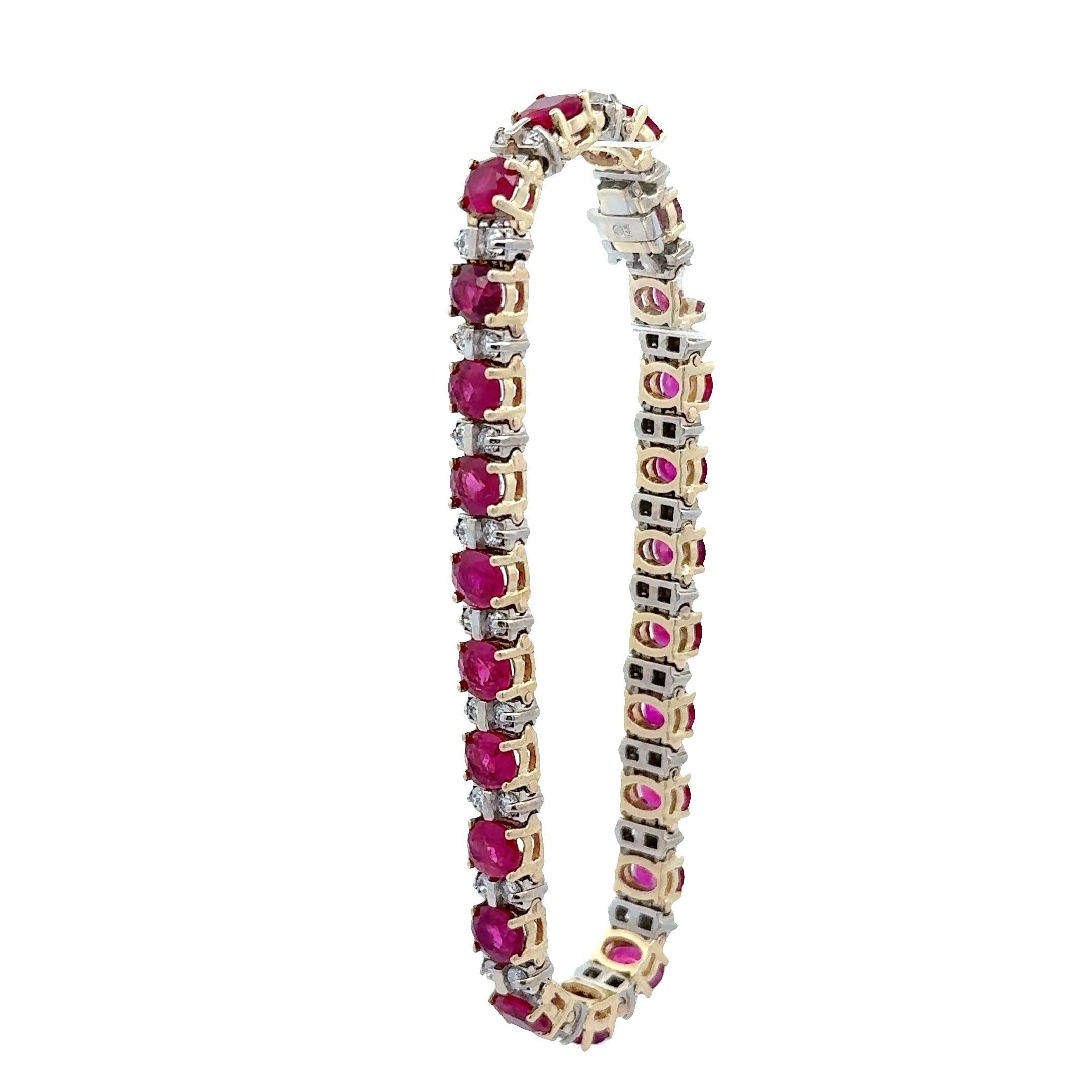 Superb Rubin-Diamant 14k zweifarbiges Goldarmband (Ovalschliff) im Angebot