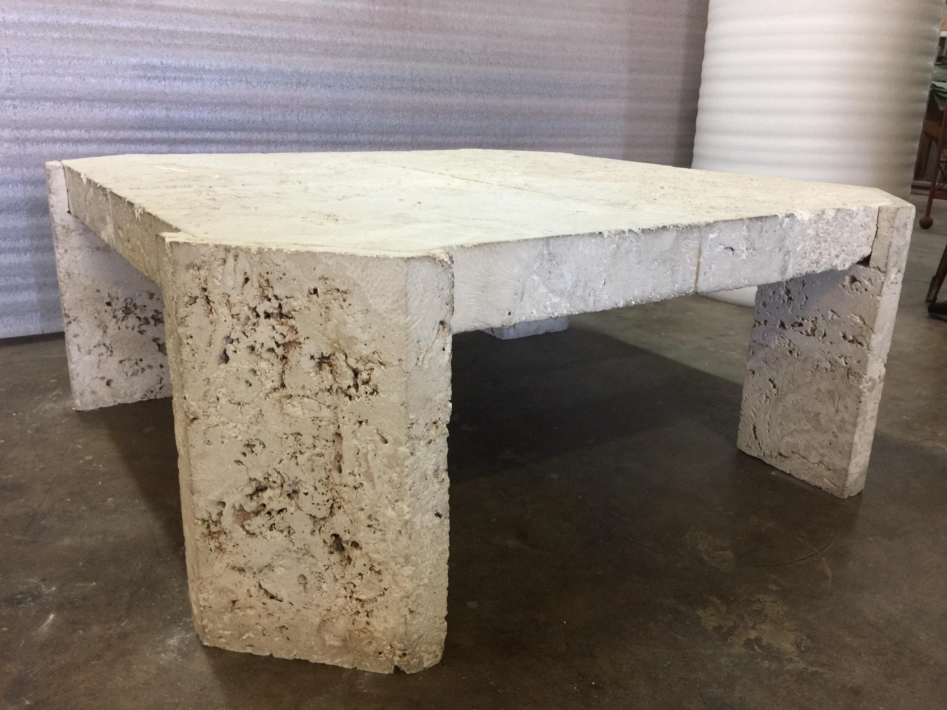 Mid-Century Modern Superb Samuel Marx Style Natural Coquina Coral Stone Coffee Table For Sale