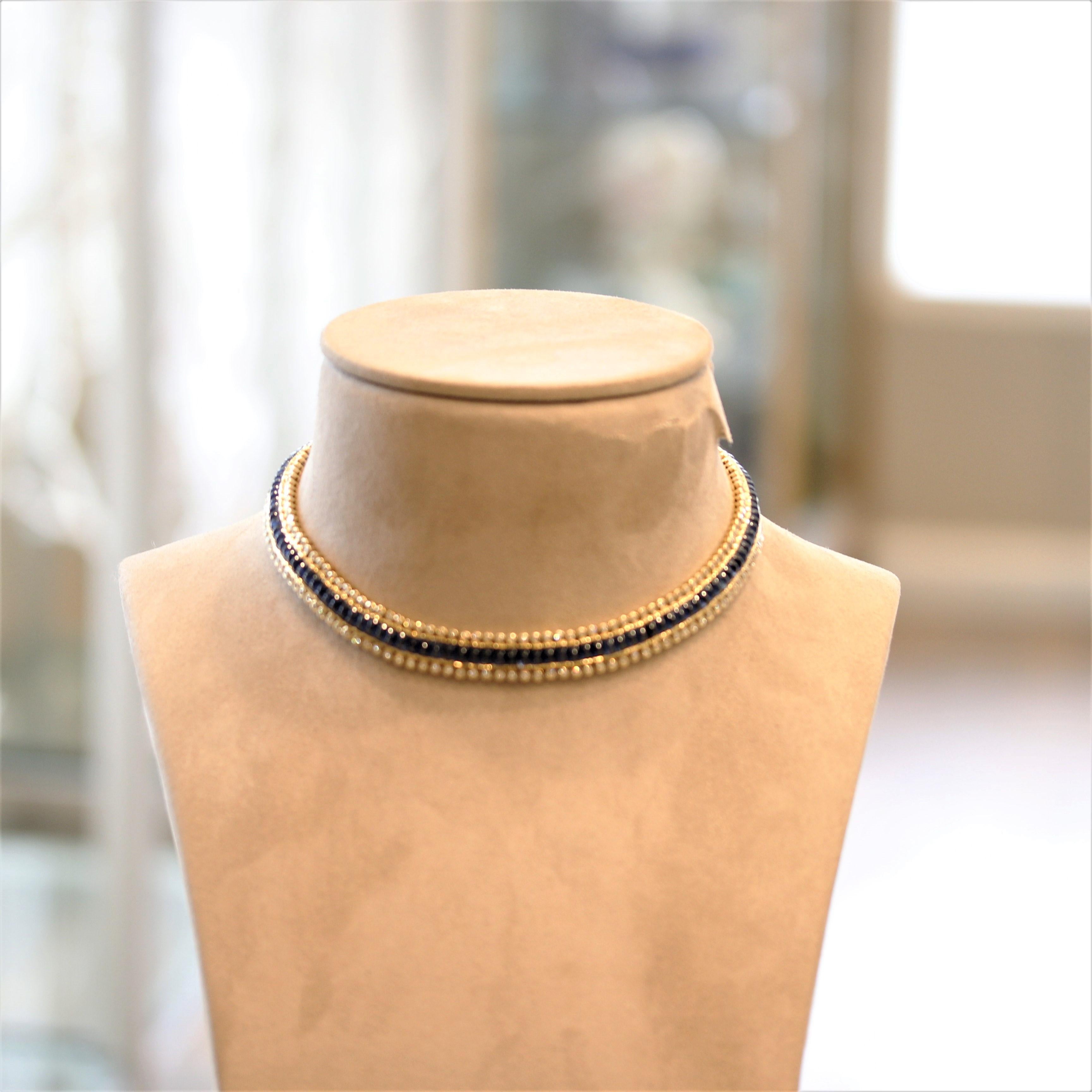 Women's Superb Sapphire Diamond Gold Choker Necklace For Sale