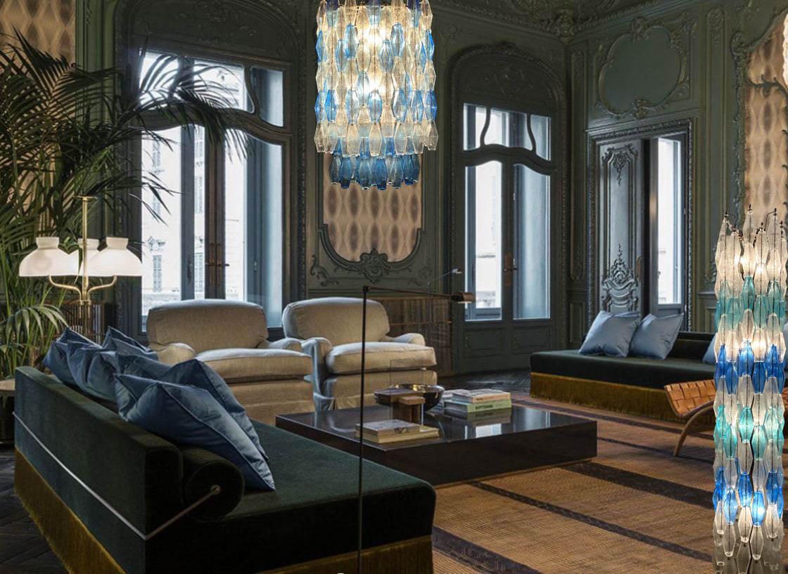 Italian Superb Sapphire Poliedri Floor Lamp with Bronze Color Base For Sale