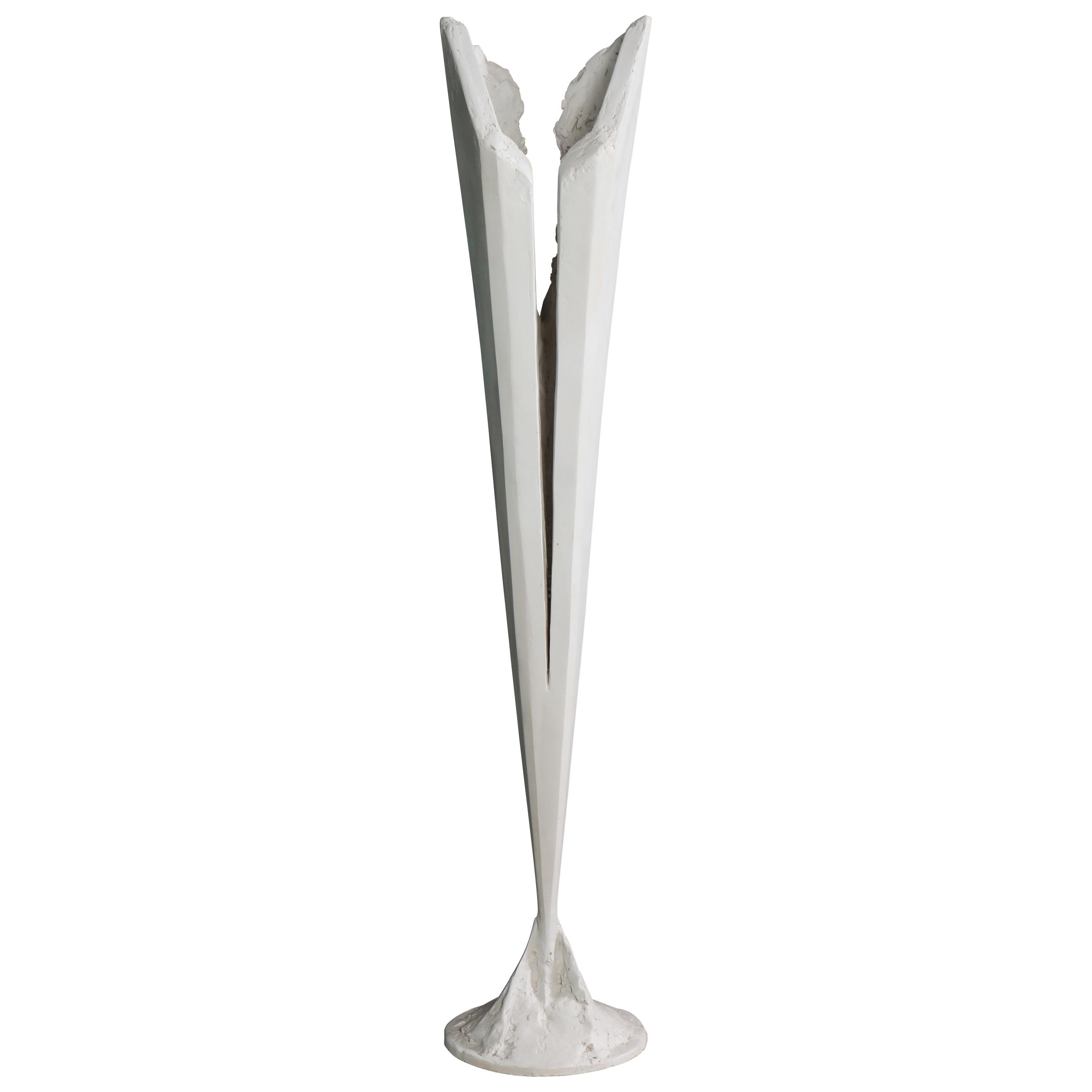 Resin sculptural torchiere with white patina by Kelly Kiefer 