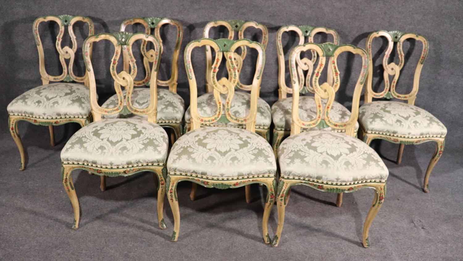 Superb Set of 10 Paint Decorated Italian Venetian Florentine Dining Chairs 6