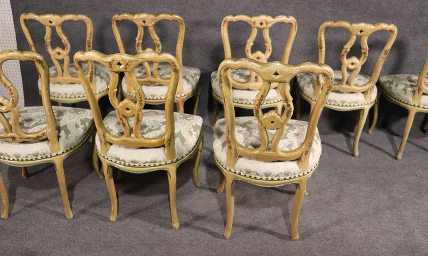 Superb Set of 10 Paint Decorated Italian Venetian Florentine Dining Chairs 7
