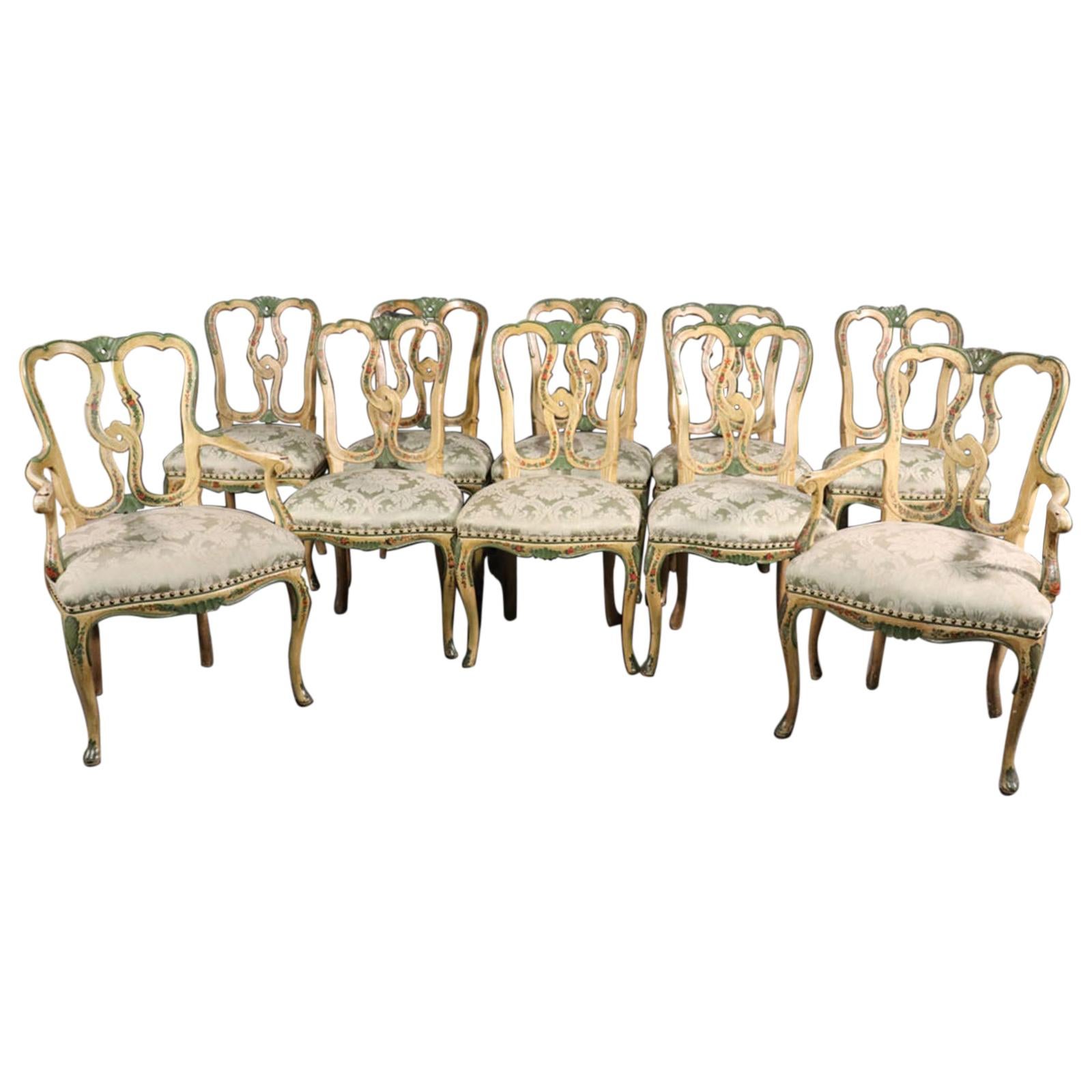 Superb Set of 10 Paint Decorated Italian Venetian Florentine Dining Chairs
